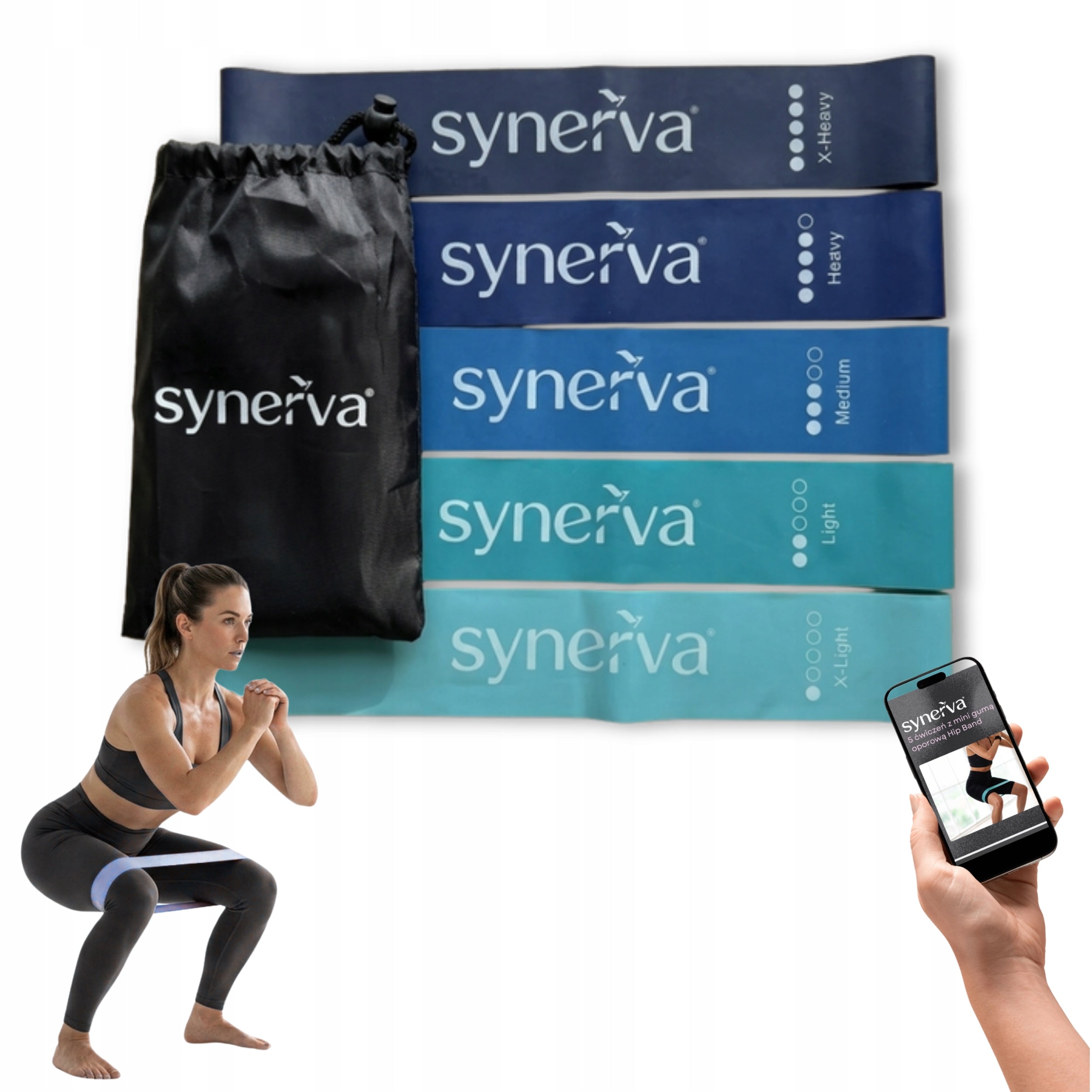Set of 5 Resistance Rubbers Mini Band Latex Blue Synerva + eBook