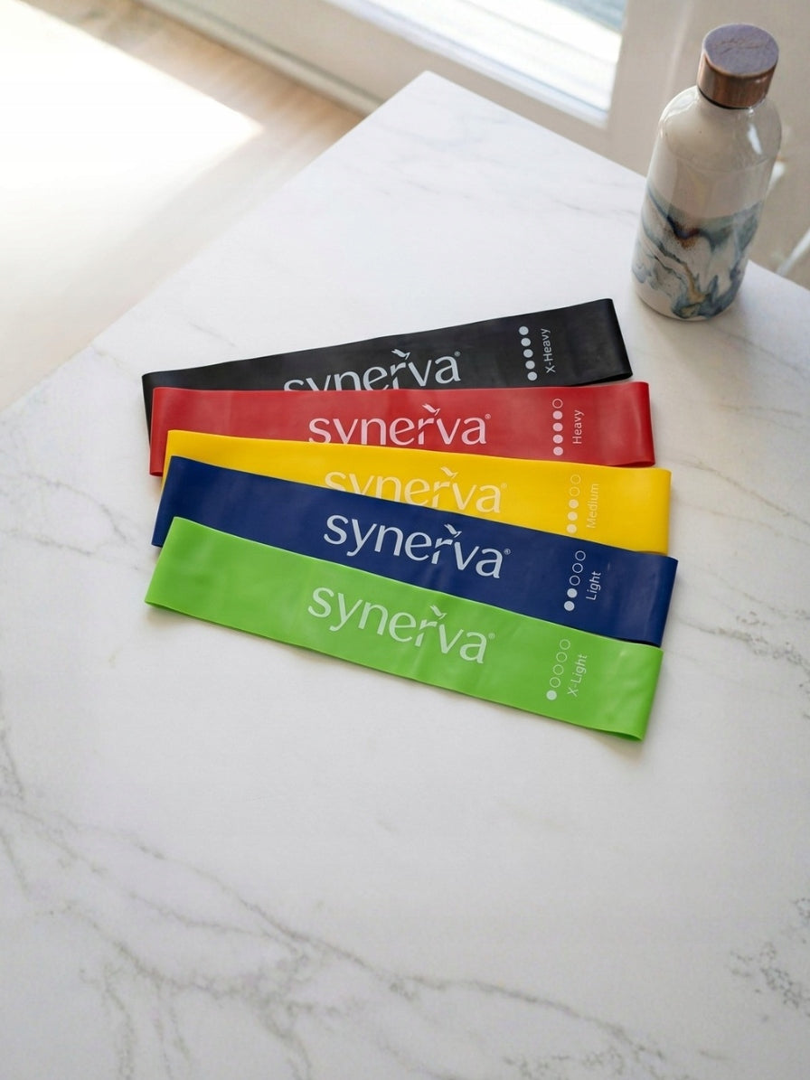 Set of 5 Resistance Rubbers Mini Band Latex Mix Colors Synerva + eBook Packaging status original
