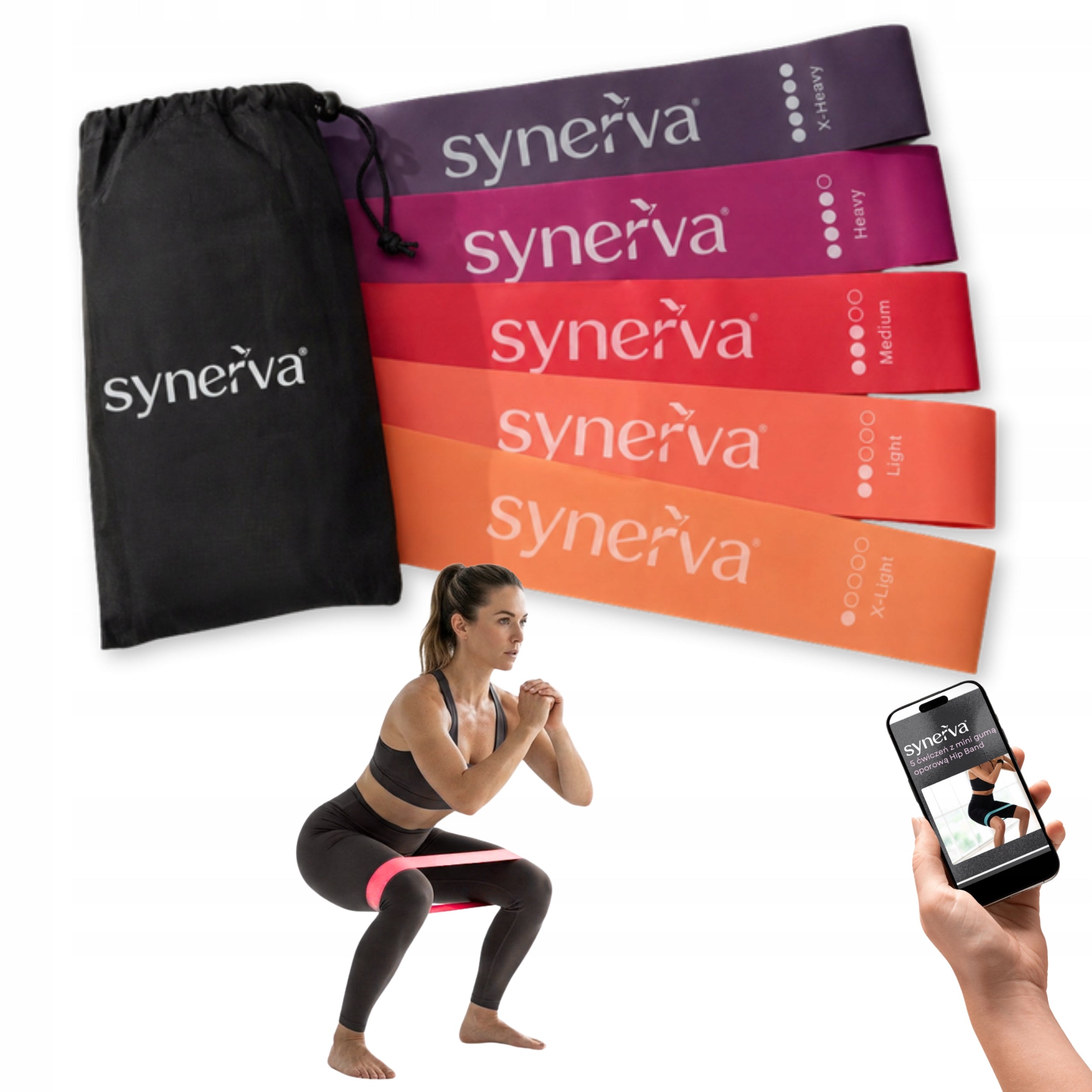 Set of 5 Resistance Rubbers Mini Band Latex Pink Synerva + eBook