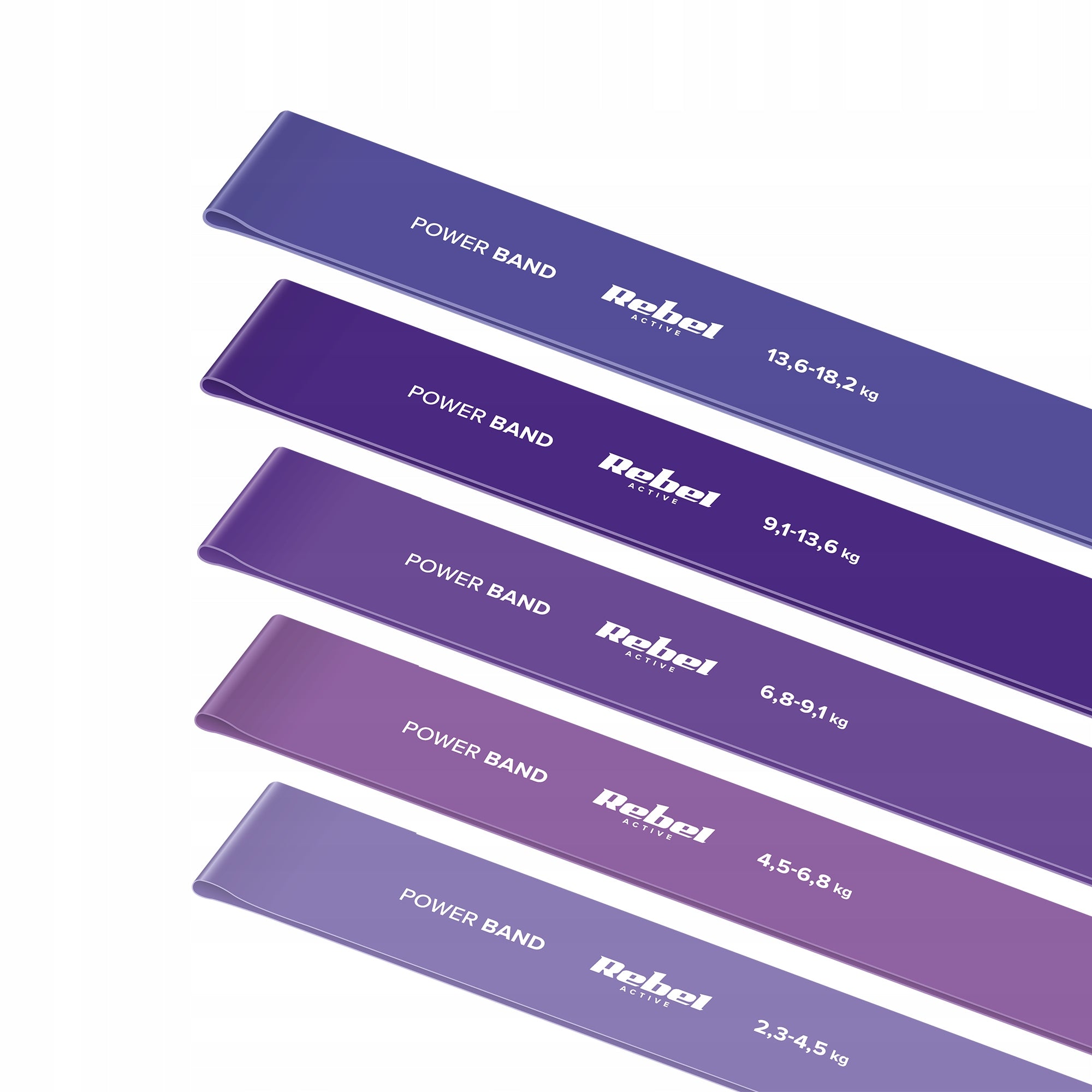 Set of 5 Rubber Exercise Bands Rehabilitation Fitness Band Rebel Brand Rebel