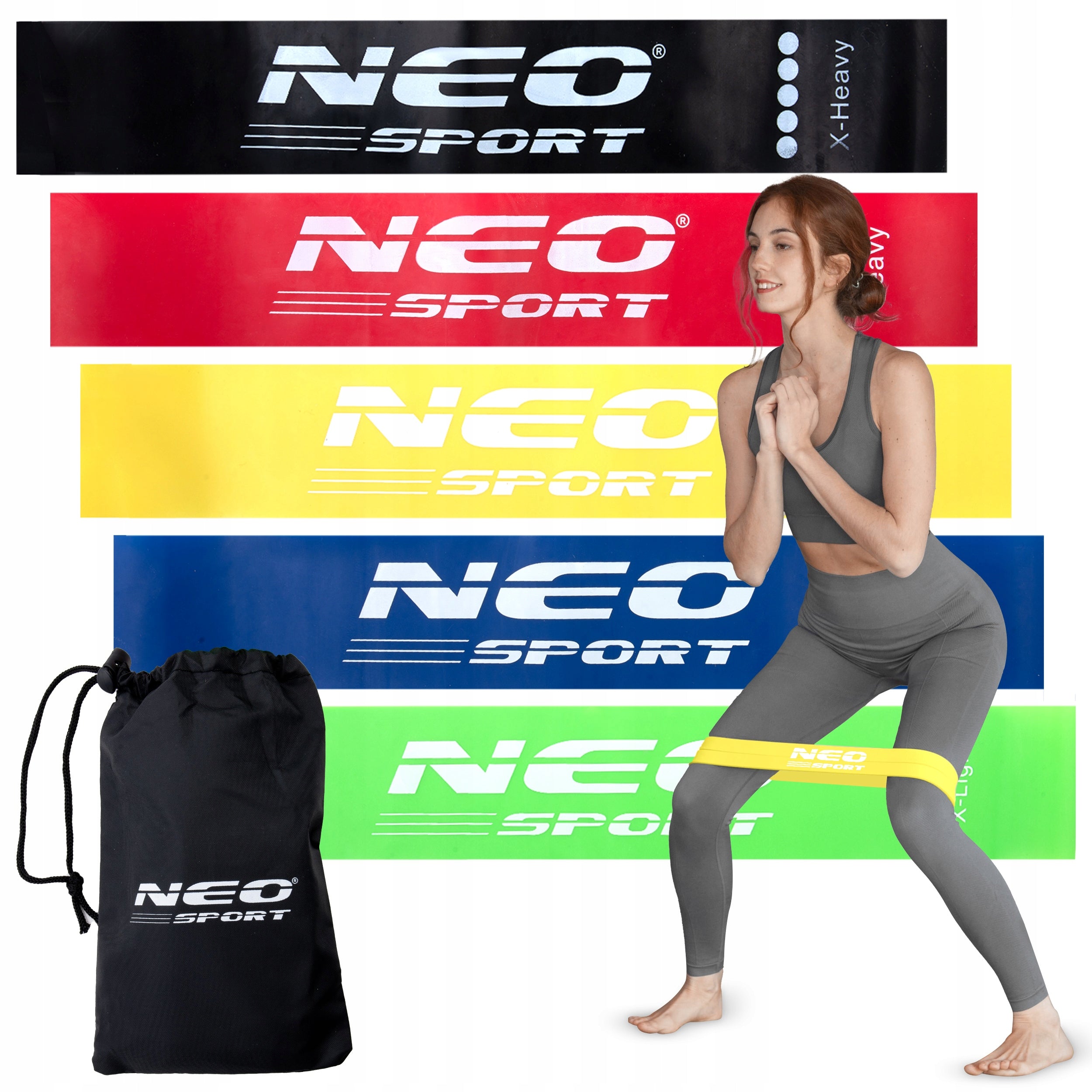 Set of 5 exercise rubbers mini band resistance tape 60x5cm fitness Neo-Sport