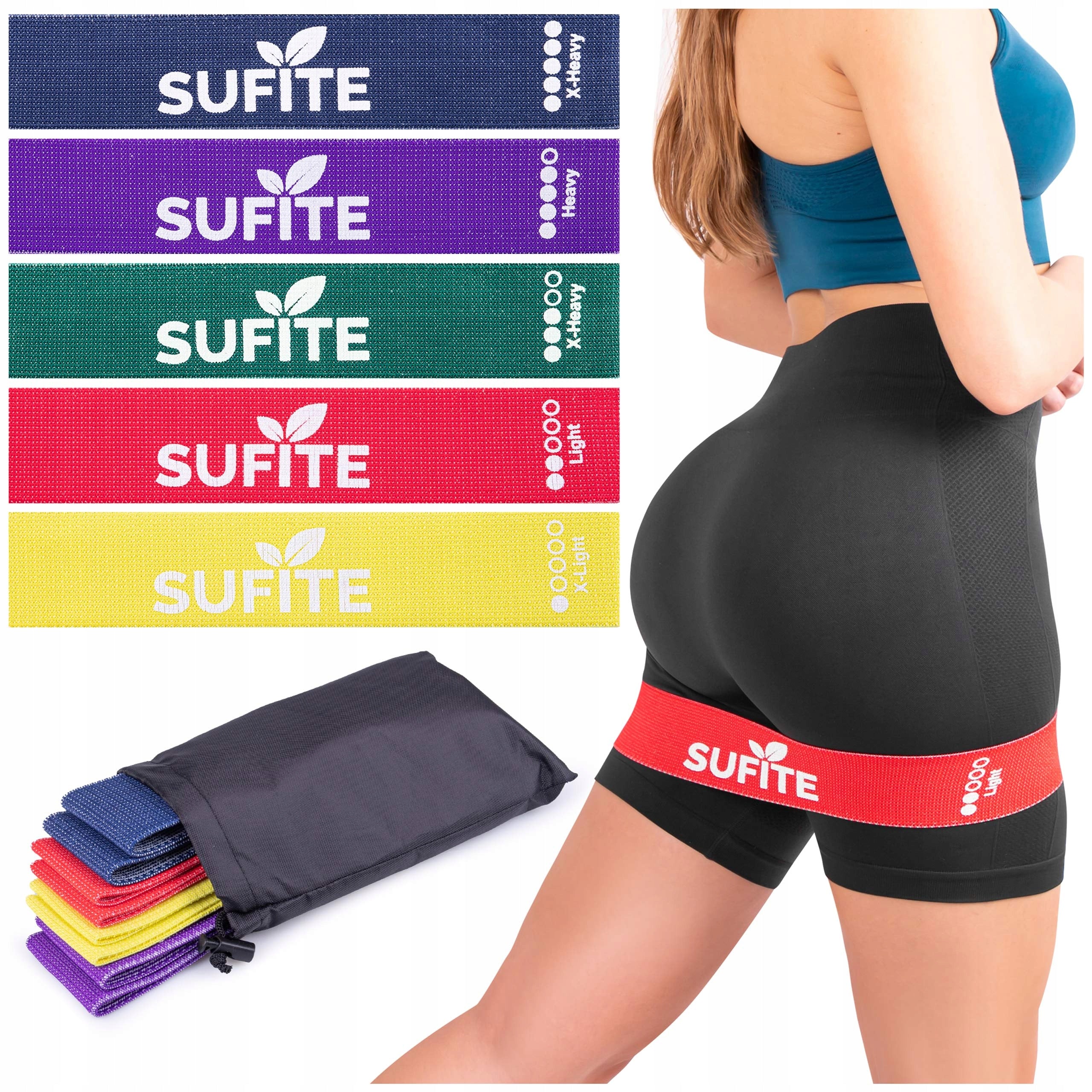 Set of 5 resistance bands SUFITE - elastic bands for training legs, buttocks