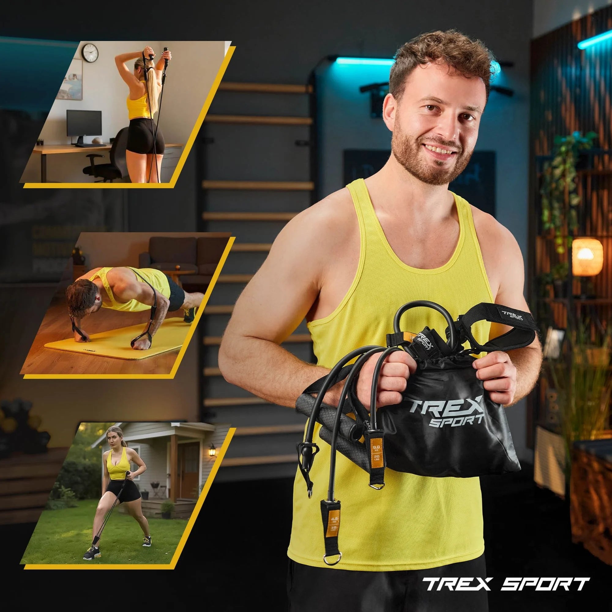 Set of 5 resistance bands expanders for fitness exercises Trex Sport Color black