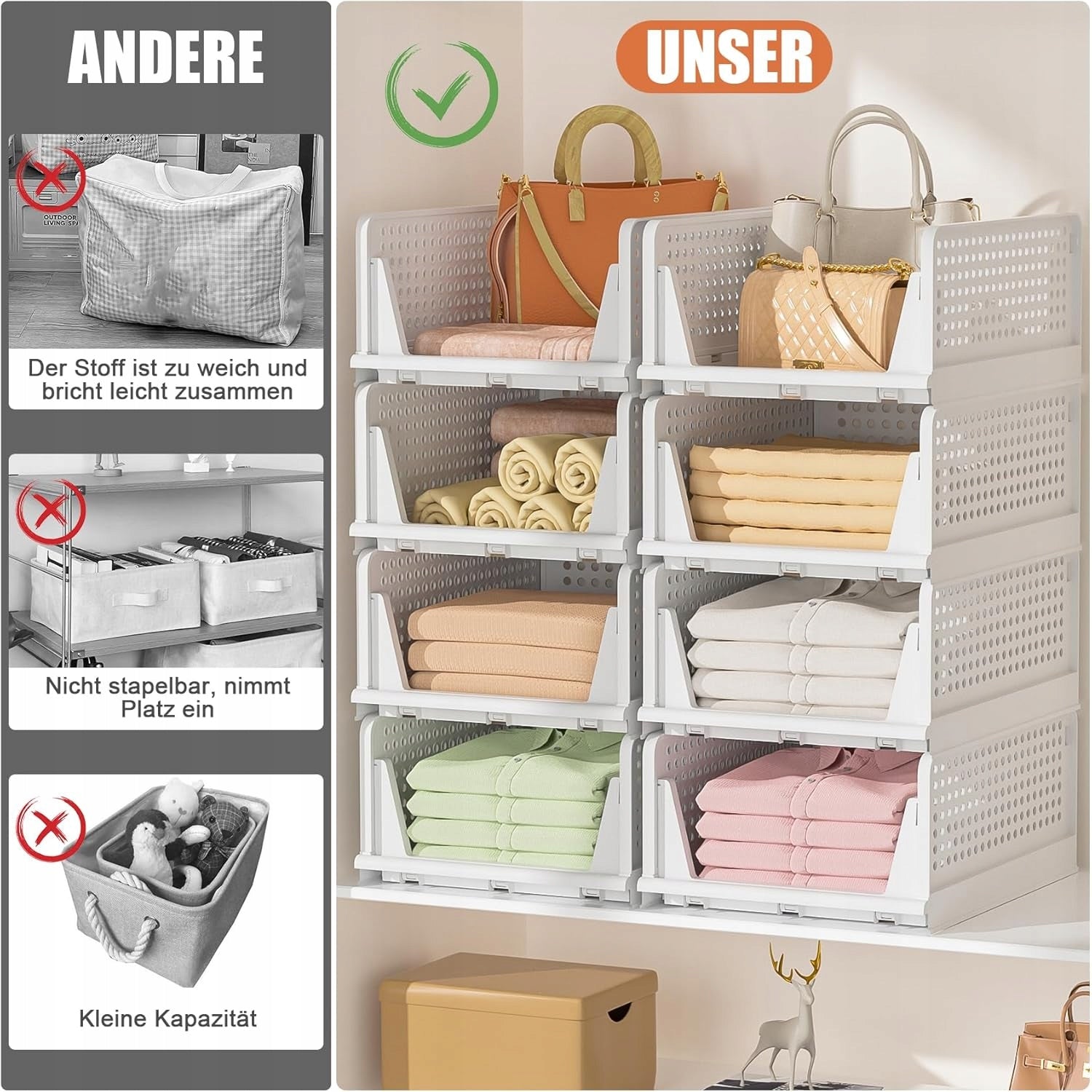 Set of 5x Organizer for Wardrobe and Wardrobe – Folding Modular Drawers Color white
