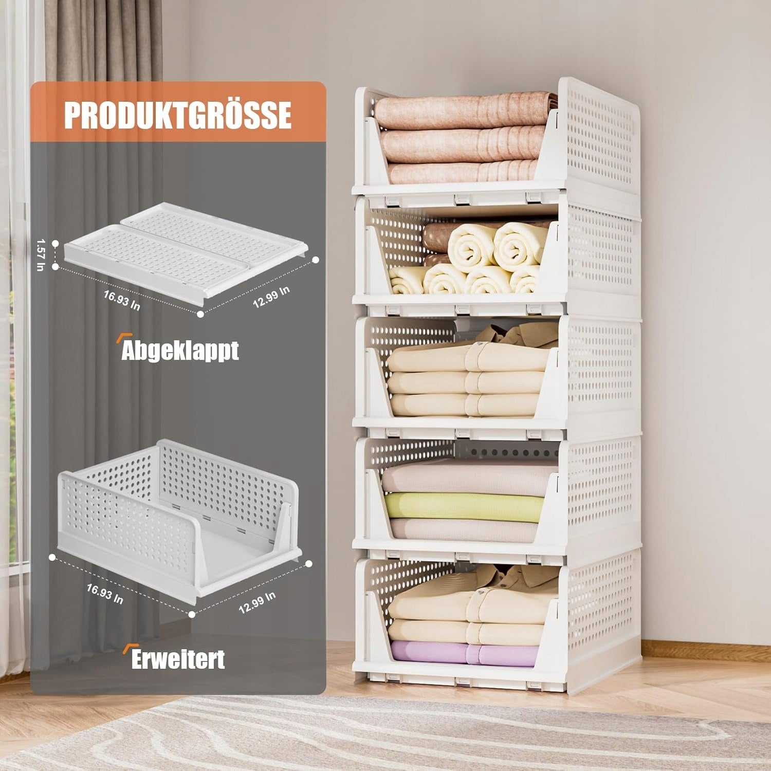 Set of 5x Organizer for Wardrobe and Wardrobe – Folding Modular Drawers Manufacturer code White 5L