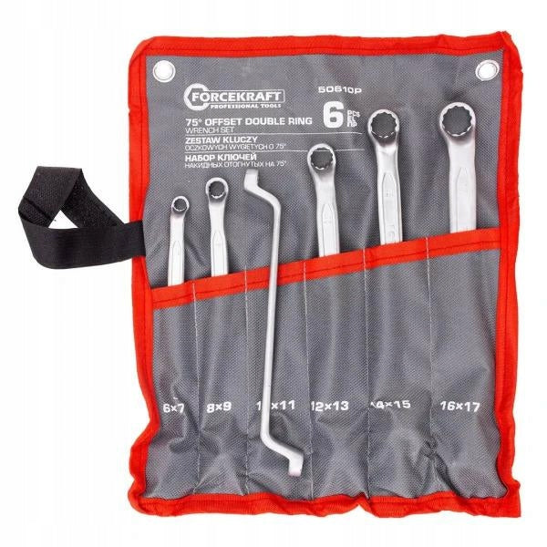 Set of 6 bent eye wrenches 6 - 17 mm 75° CR-V Cover Forcekraft Brand Forcekraft