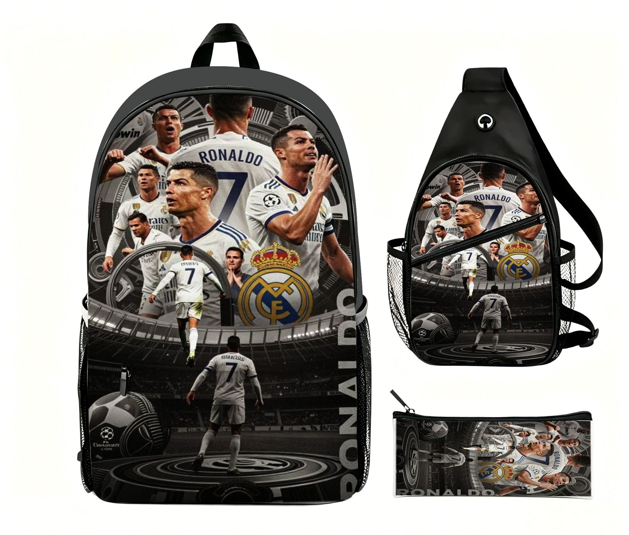 Set of 7 Cristiano Ronaldo Real Madrid backpacks – 3-piece sports tornado