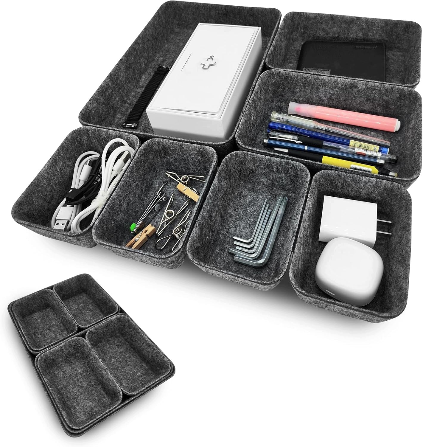 Set of 7 Felt Drawer Organizers – Modular Compartments