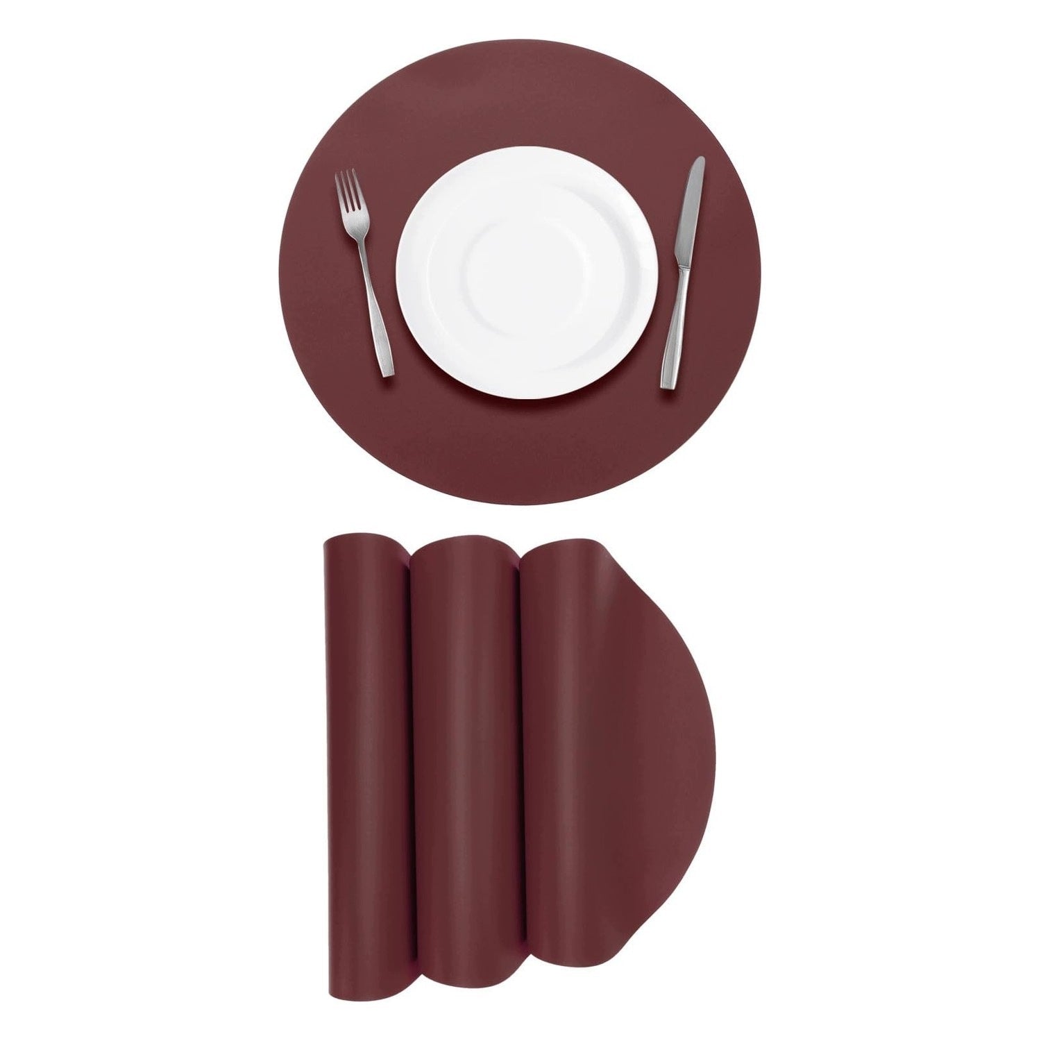 Set of 8 Round PU Pads - Heat Resistant, Burgundy