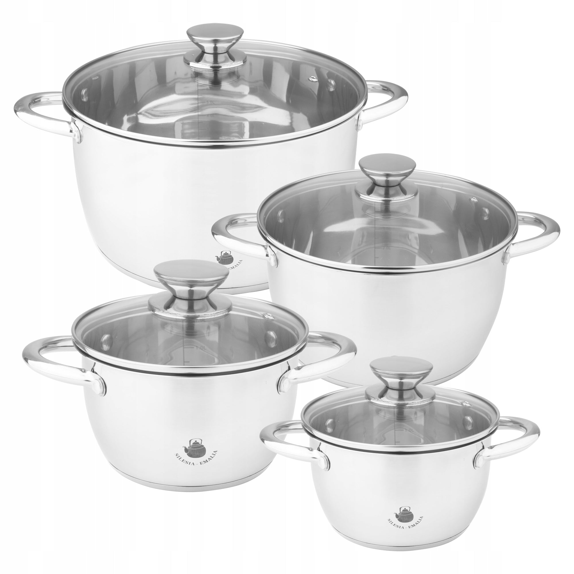 Set of 8 piece LEON stainless steel pots with lids