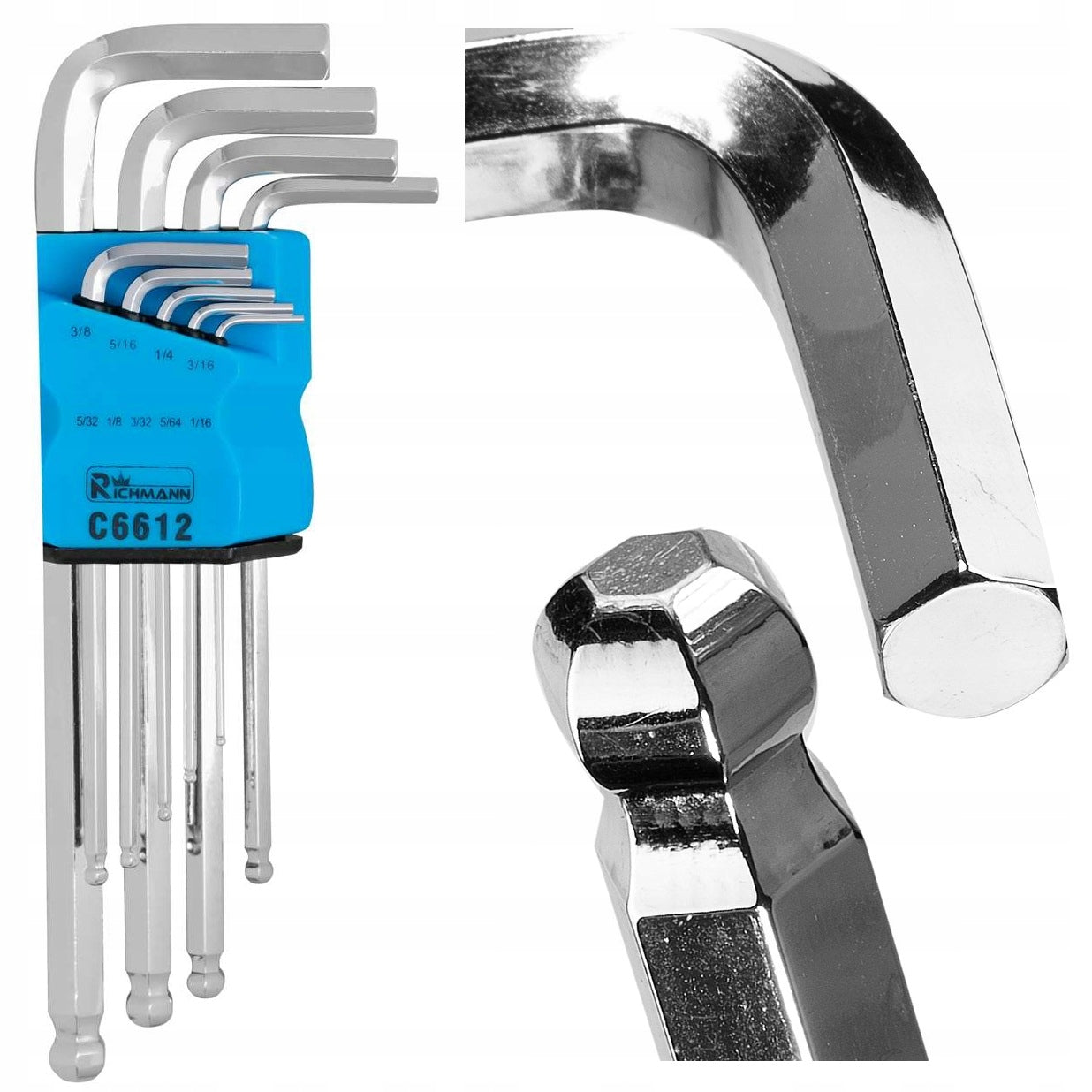 Set of 9 Allen Wrenches Inch Ball 1/16" to 3/8"