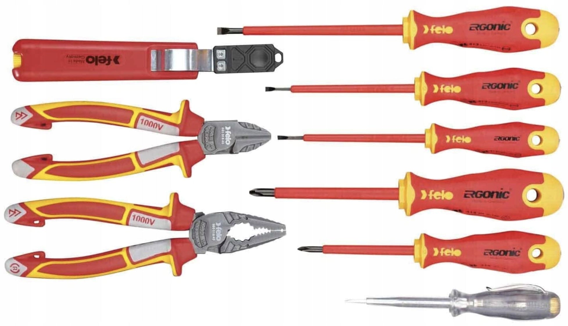 Set of 9 VDE tools for electrician FELO AC 1000V Brand Felo