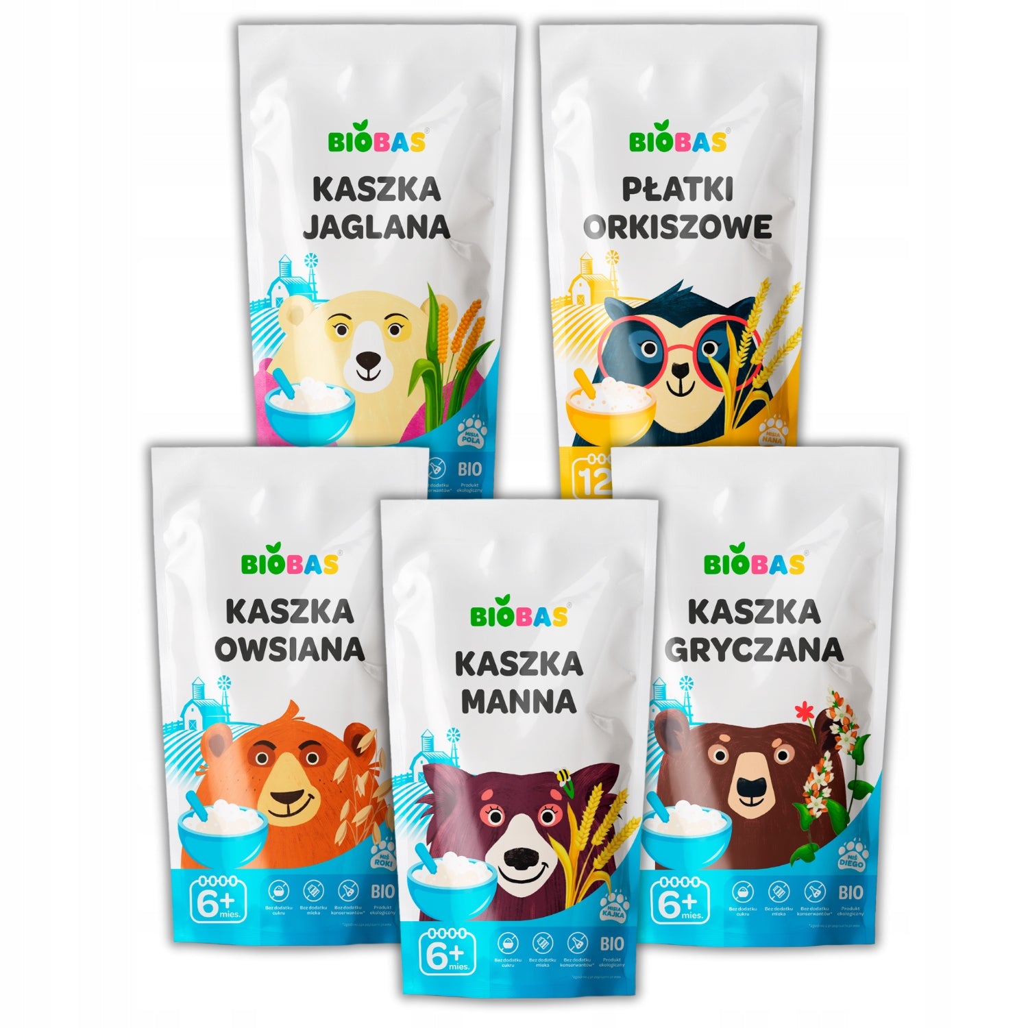 Set of BIO Porridges BIOBAS 4 pcs. + Spelt flakes ORGANIC WITHOUT SUGAR