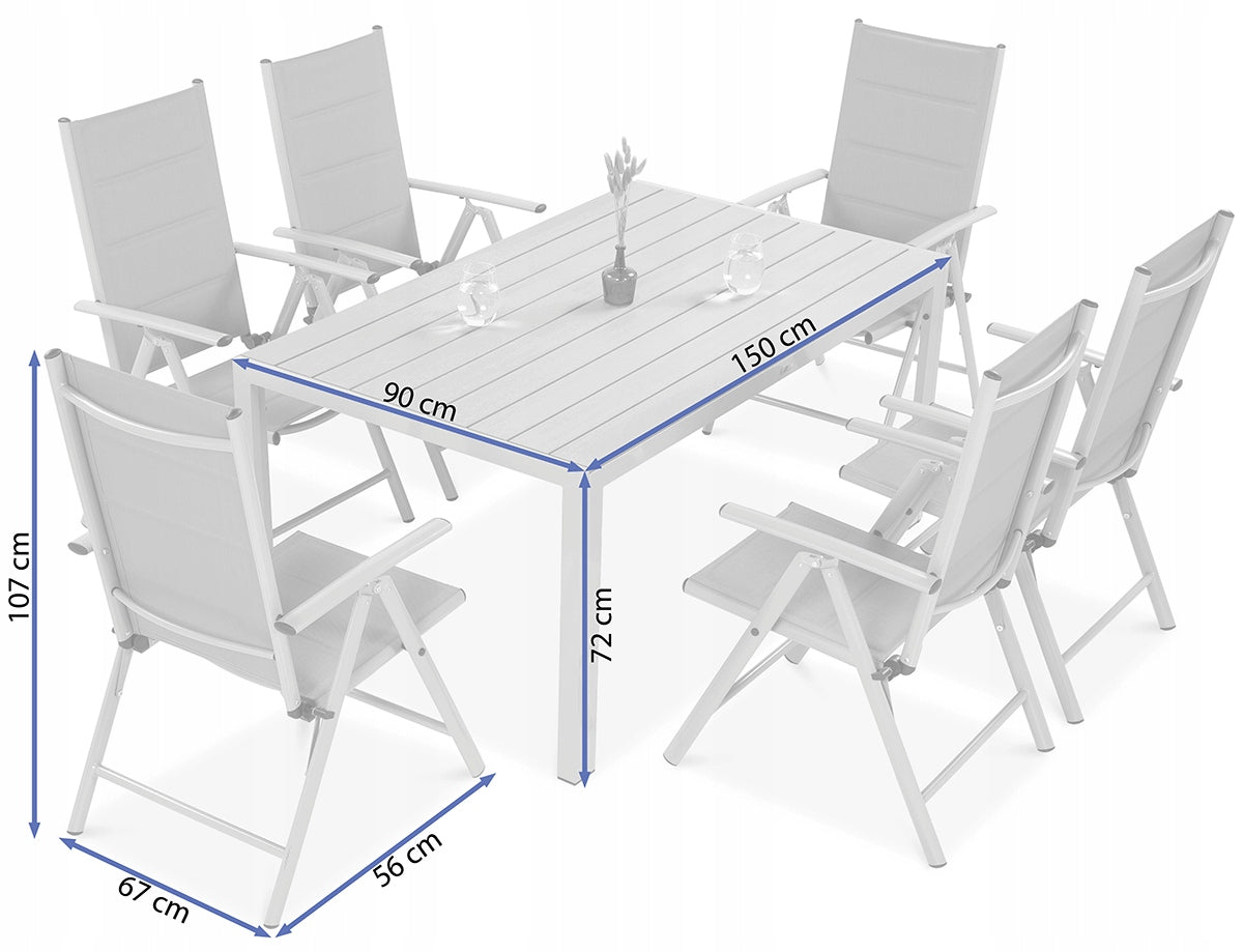 Set of Dining Garden Furniture SYDNEY Table 150cm 6x Garden Chair Manufacturer code 007707