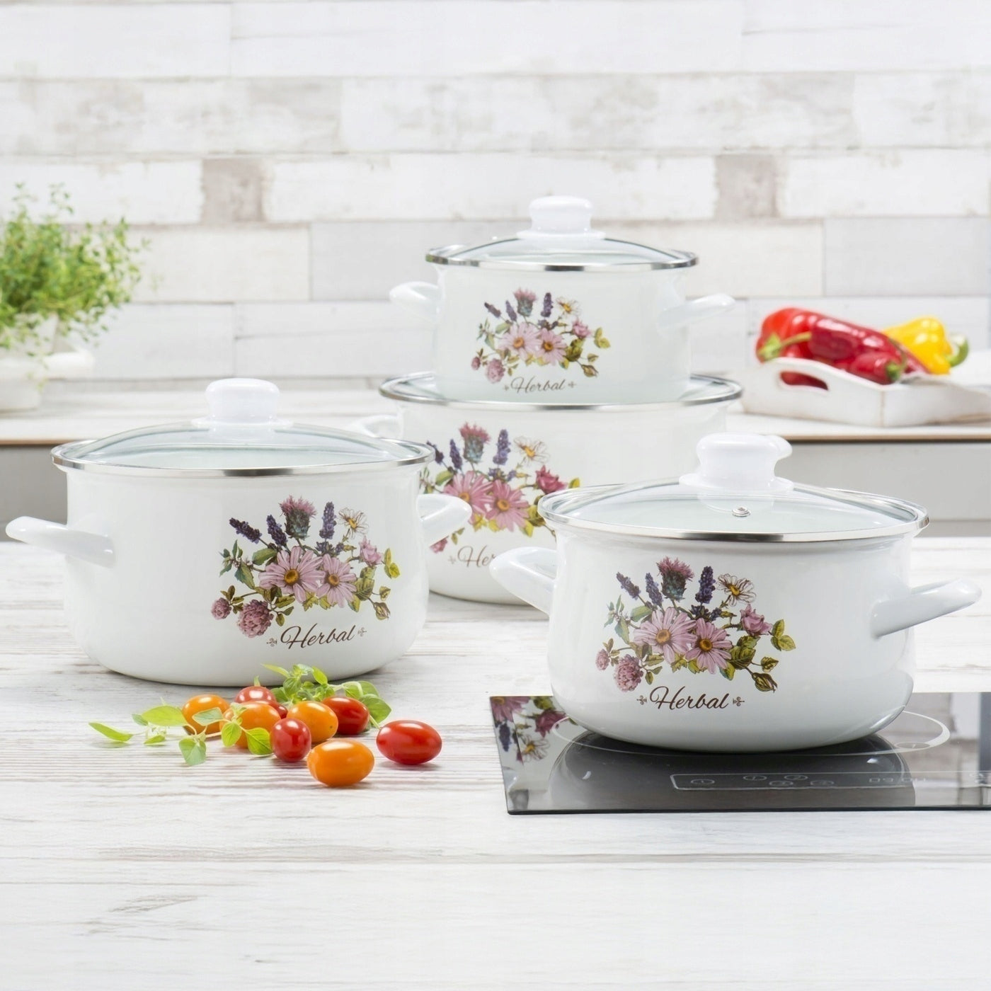 Set of ENAMEL POTS LID Tadar Herbal 8 el 16/18/20/22 cm Material enamel