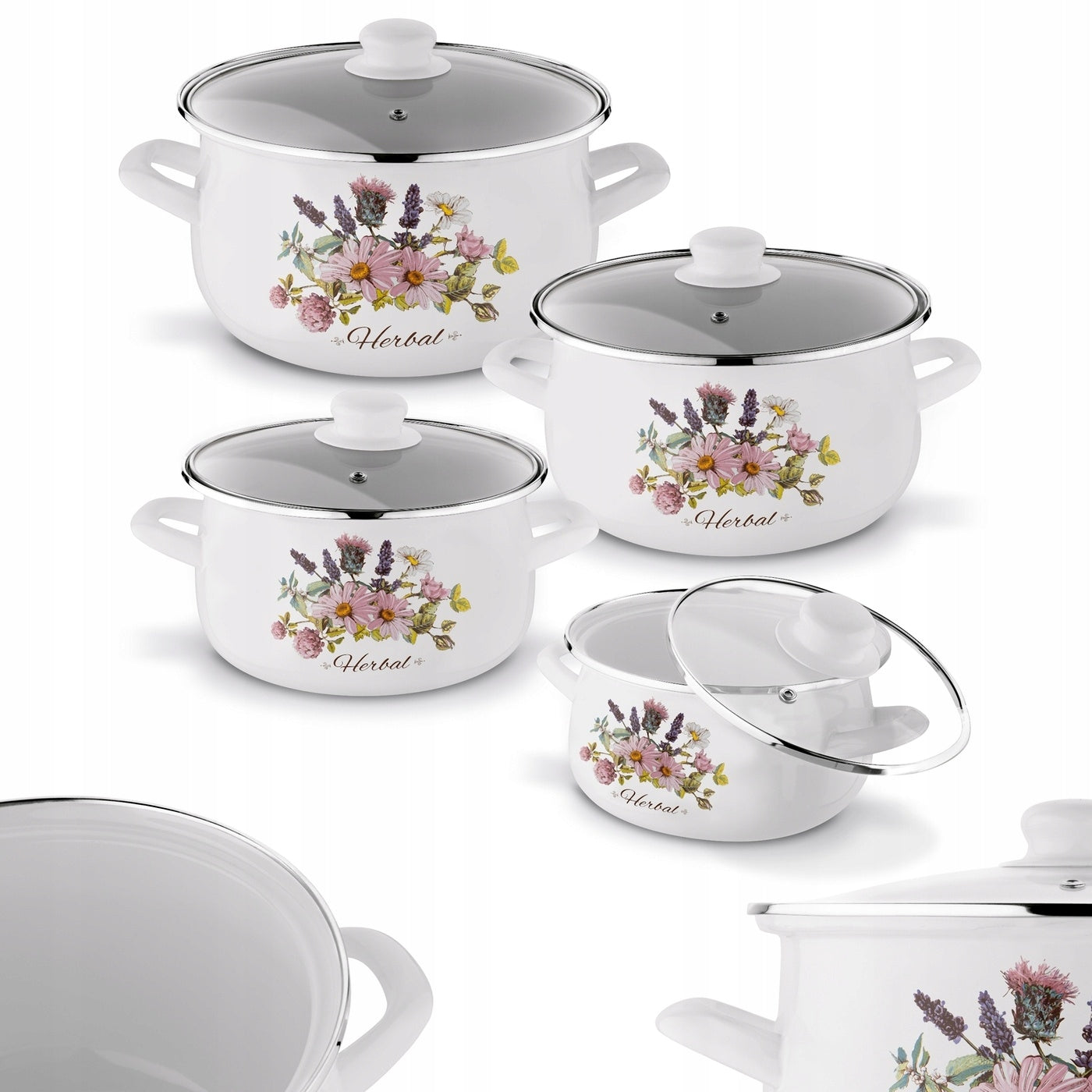 Set of ENAMEL POTS LID Tadar Herbal 8 el 16/18/20/22 cm