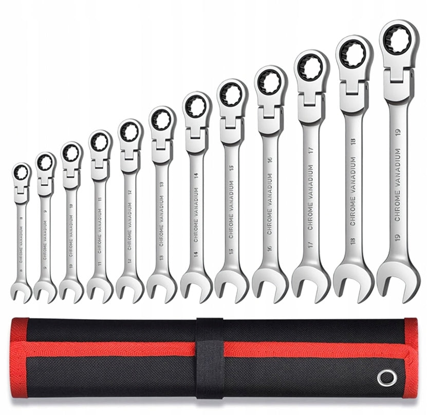 Set of Flat Eye Wrenches with Eyelet Ratchet 8-19mm Set of 12