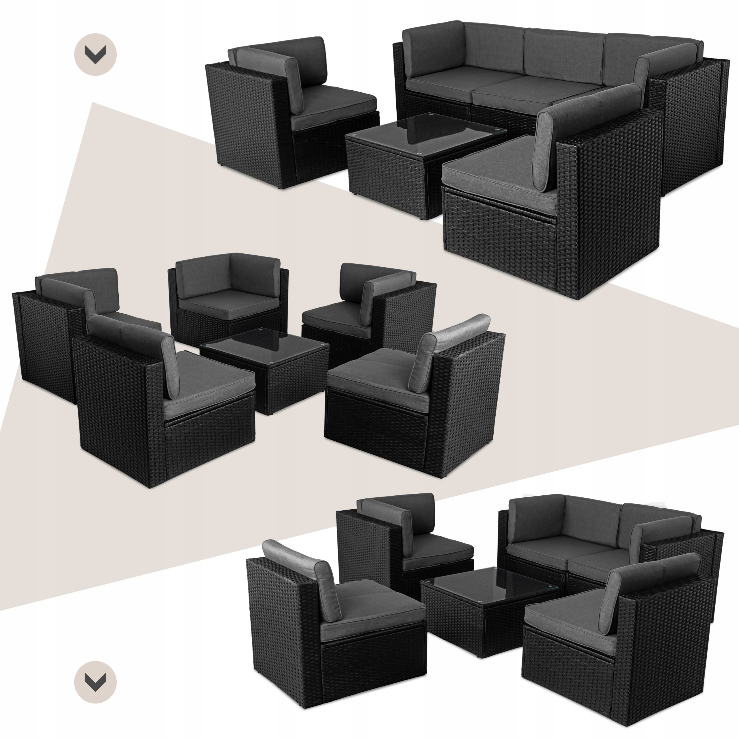 Set of GARDEN FURNITURE corner RUBI set of furniture for terrace TECHNORATTAN Color black