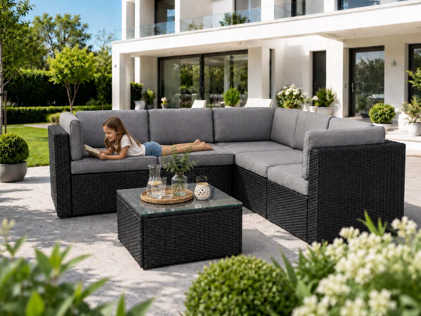 Set of GARDEN FURNITURE corner RUBI set of furniture for terrace TECHNORATTAN Manufacturer code MEBLE_ST-1330_RUBI_BLACK