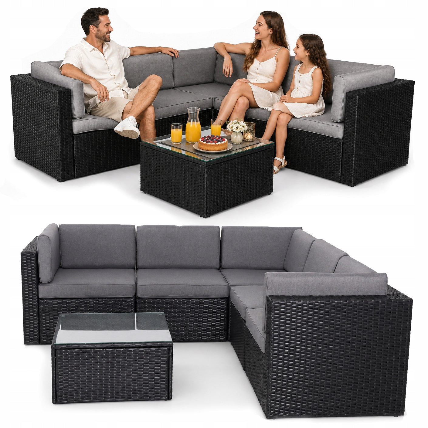 Set of GARDEN FURNITURE corner RUBI set of furniture for terrace TECHNORATTAN