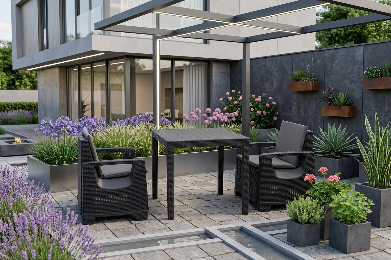 Set of Garden Furniture Matteo table + two armchairs Main material synthetic rattan