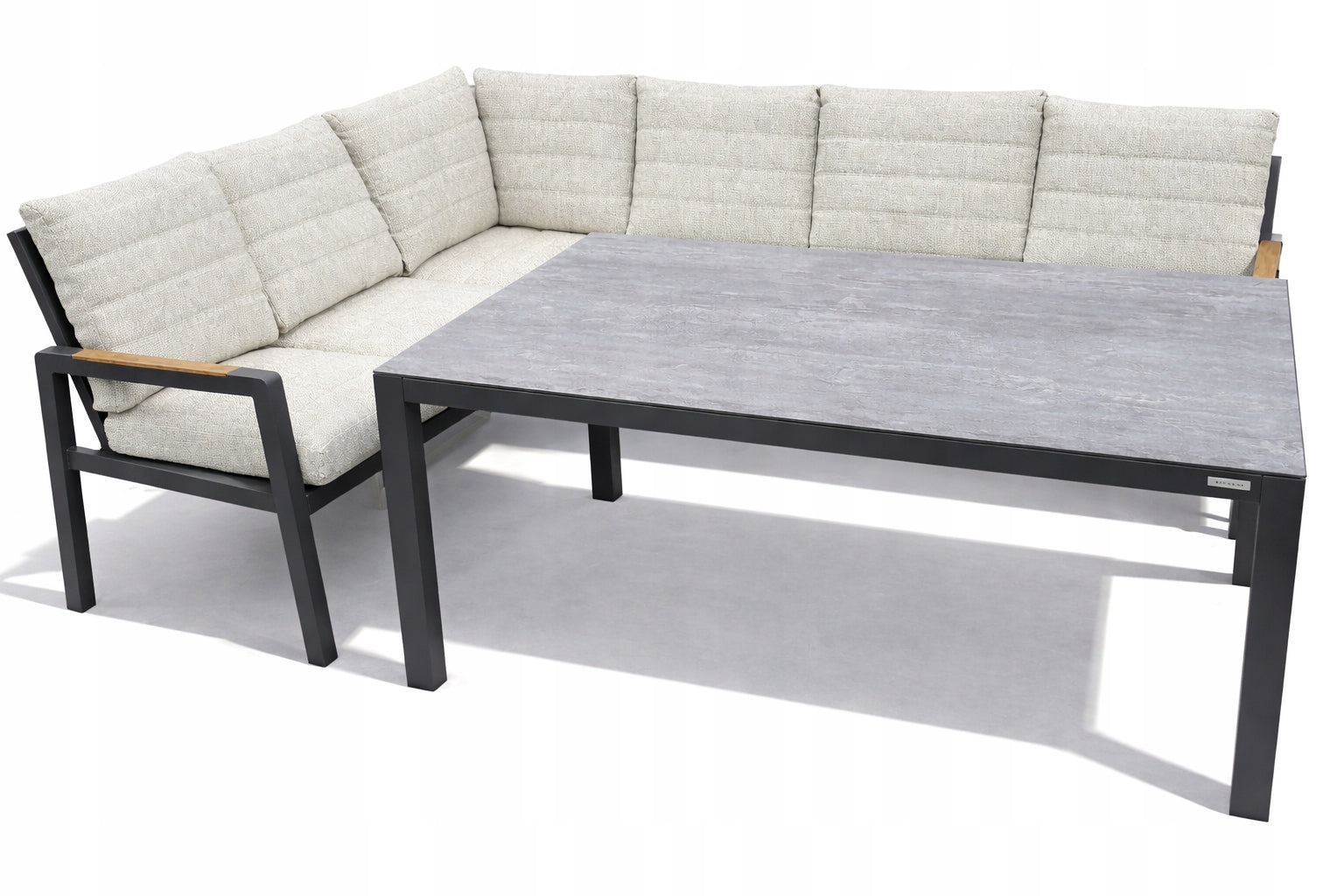 Set of Garden Furniture Modular Aluminum Corner Table 2 Graphite Armchairs Manufacturer Just Relax