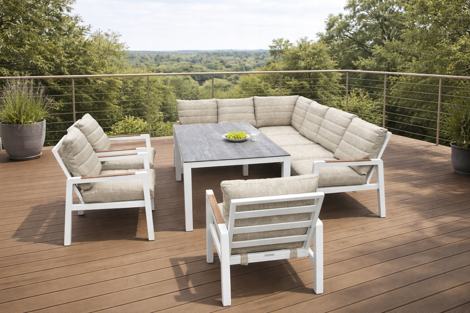 Set of Garden Furniture Modular Aluminum Corner + Table + 3 Armchairs White Packaging status original