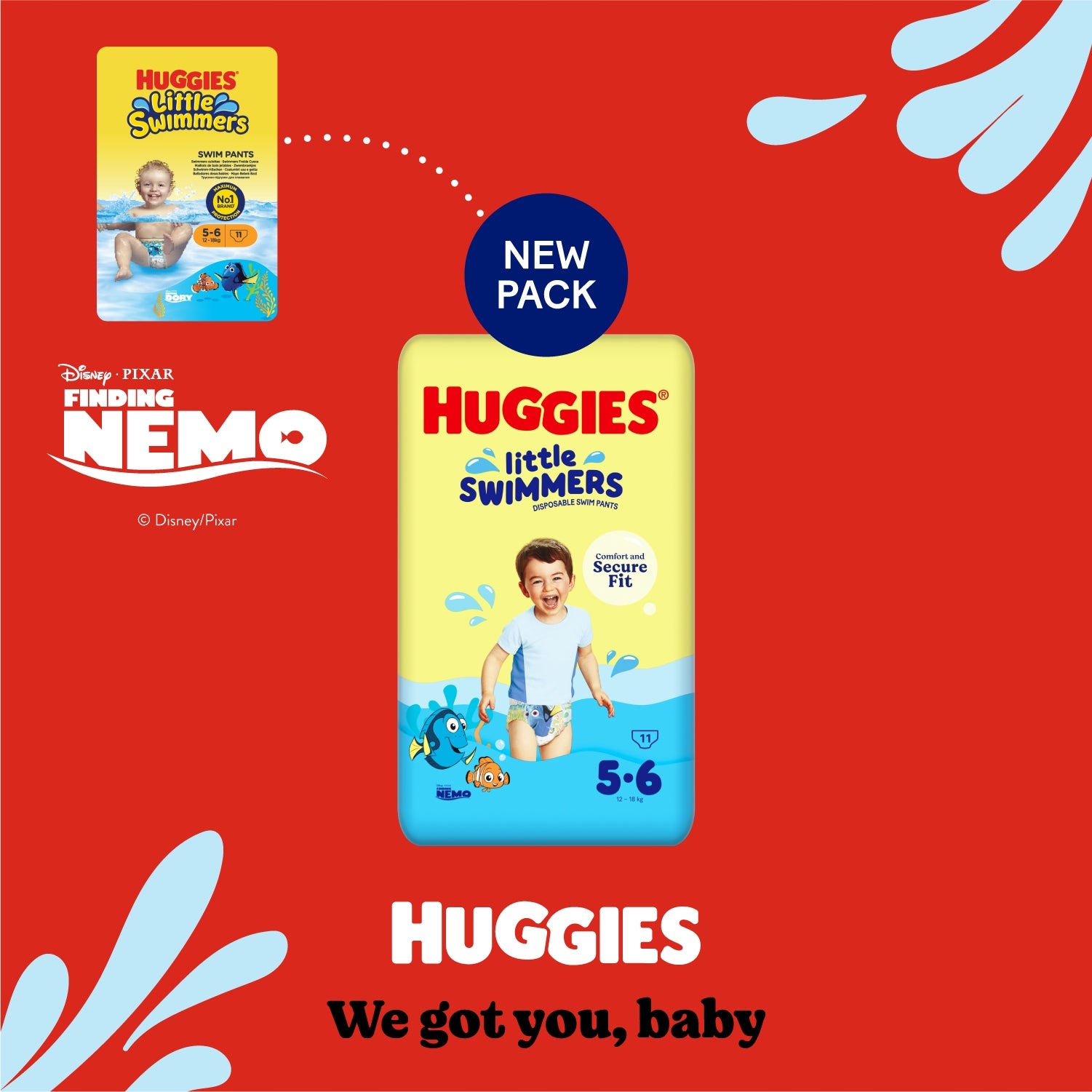 Set of Huggies Swim diapers Little Swimmers 5-6 (12-18 kg) 2x 11pcs Packaging status original