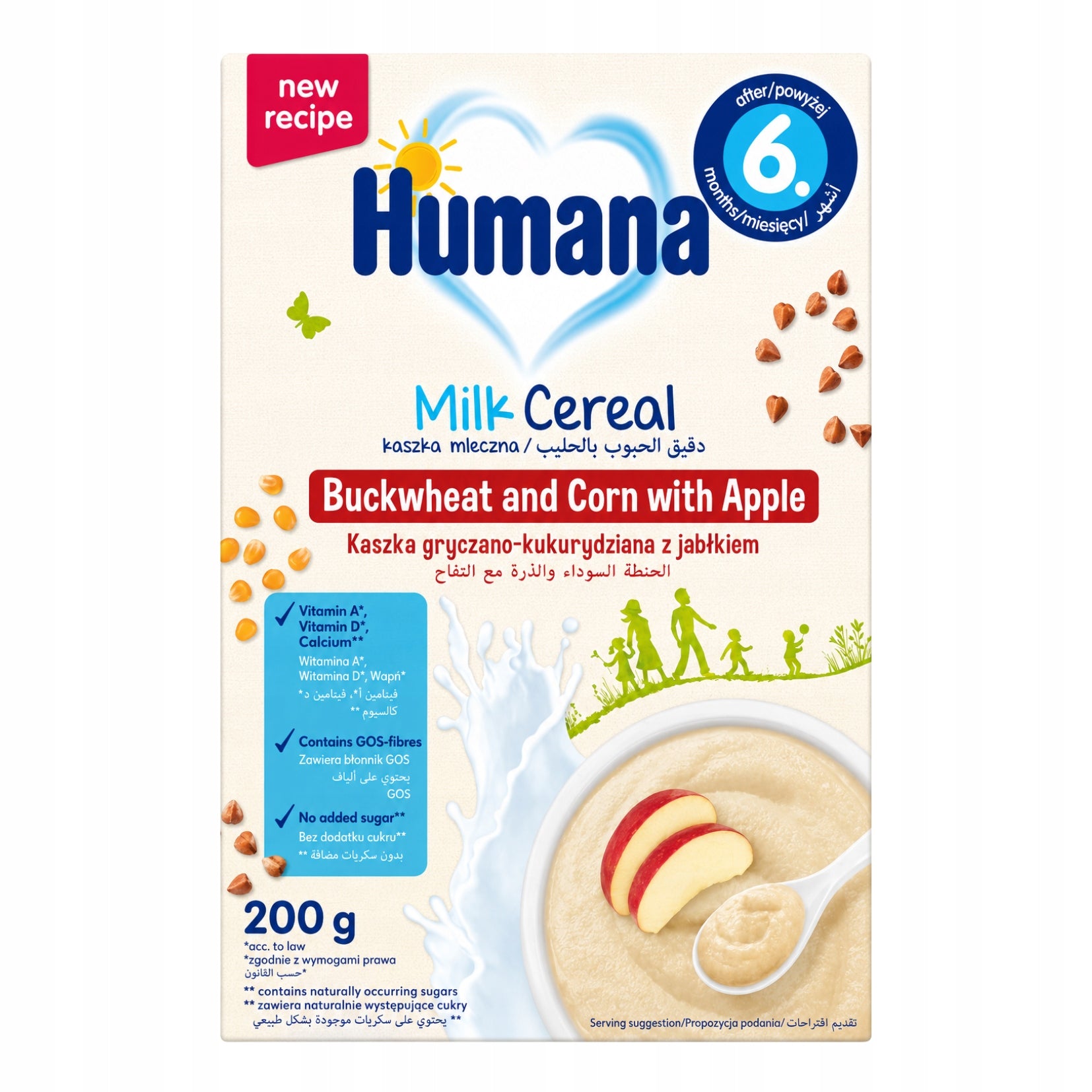 Set of Humana buckwheat and corn milk porridge with apple 4x200g Packaging status original