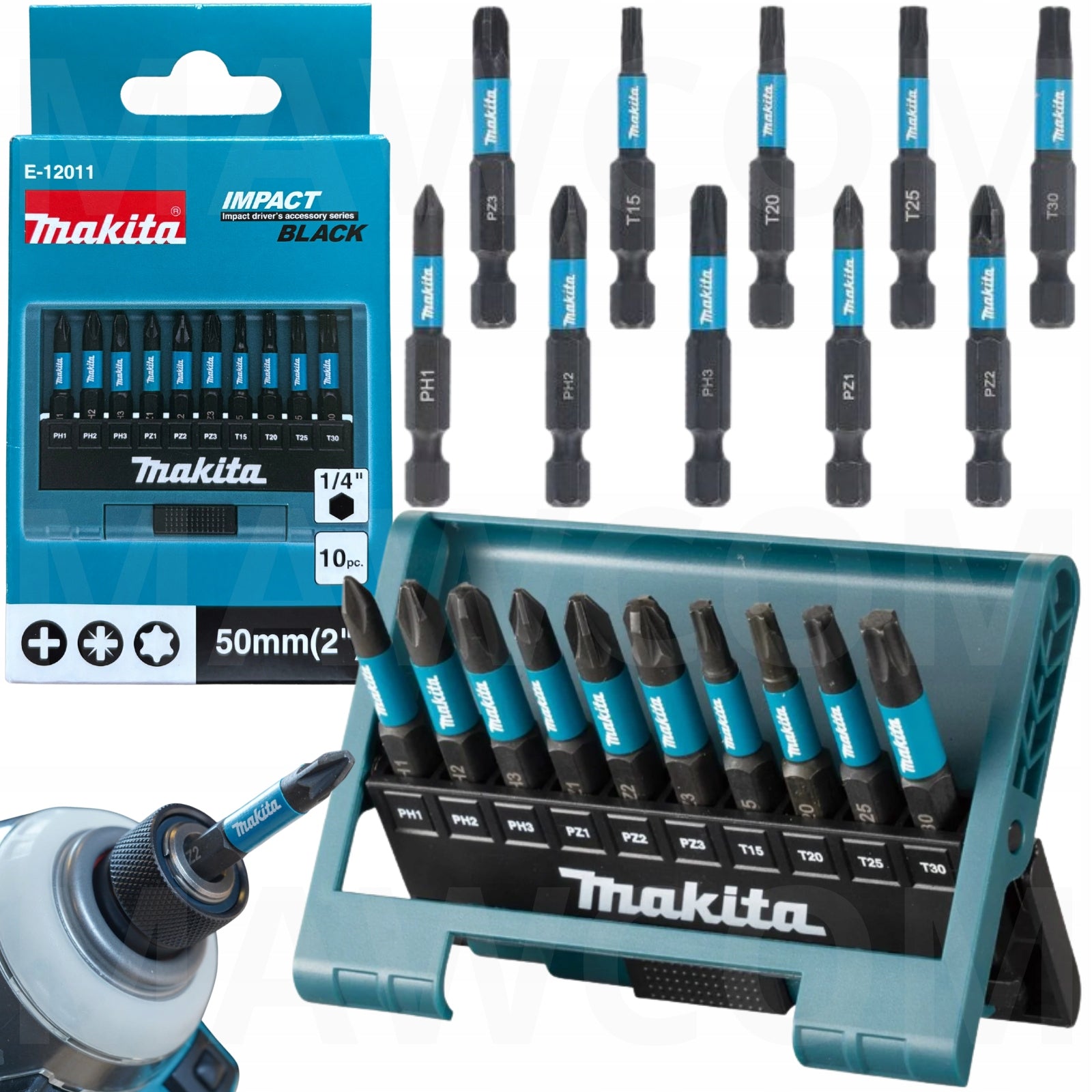 Set of Impact Bits 50mm Makita E-12011 Impact Black 10 pcs PH PZ TX