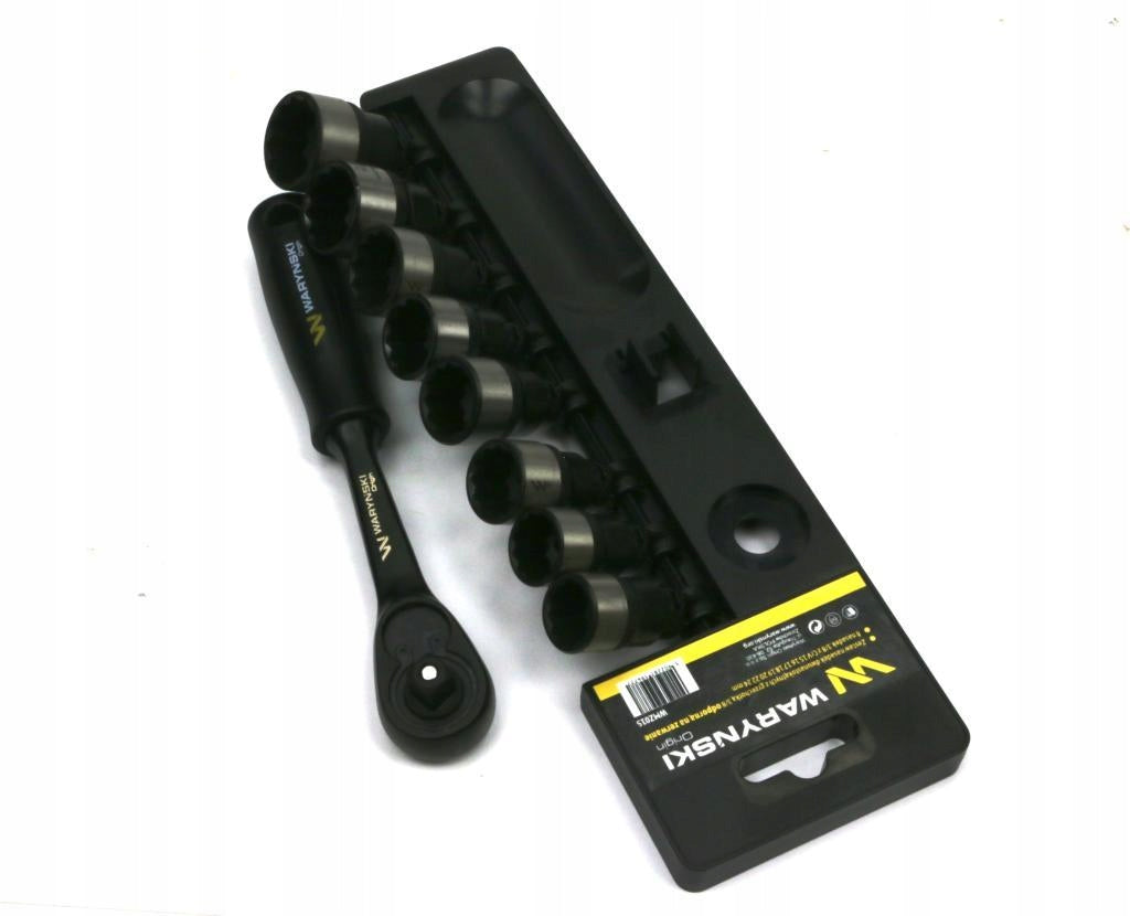 Set of L sockets 3/8 15 16 17 18 19 20 22 24 mm with ratchet Waryński