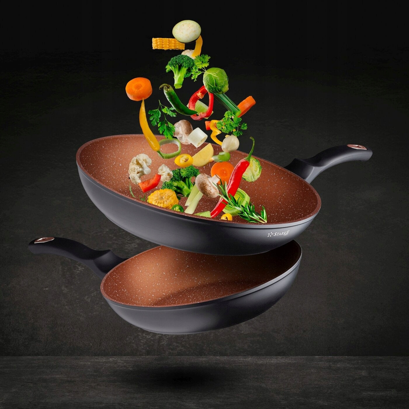 Set of Marble Pan Pots with LIDS Starke Pro Dark Copper 10el Color black