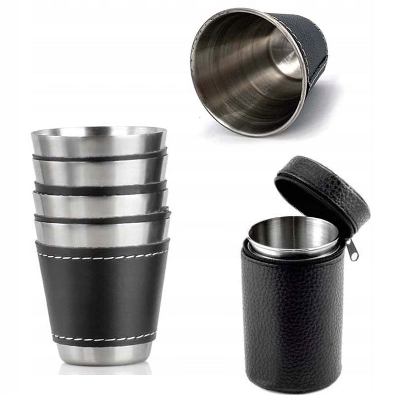 Set of Metal Tourist Glasses 80ml 4pcs + CASE