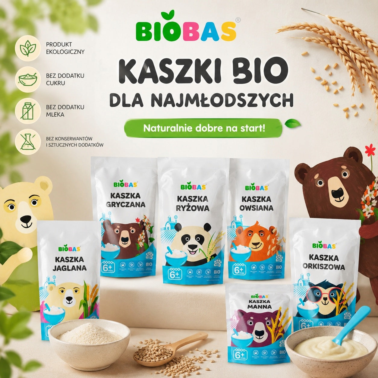 Set of Non-Dairy Porridges Without Sugar Whole Grain 9 pcs.1,8 kg Brand BioBas