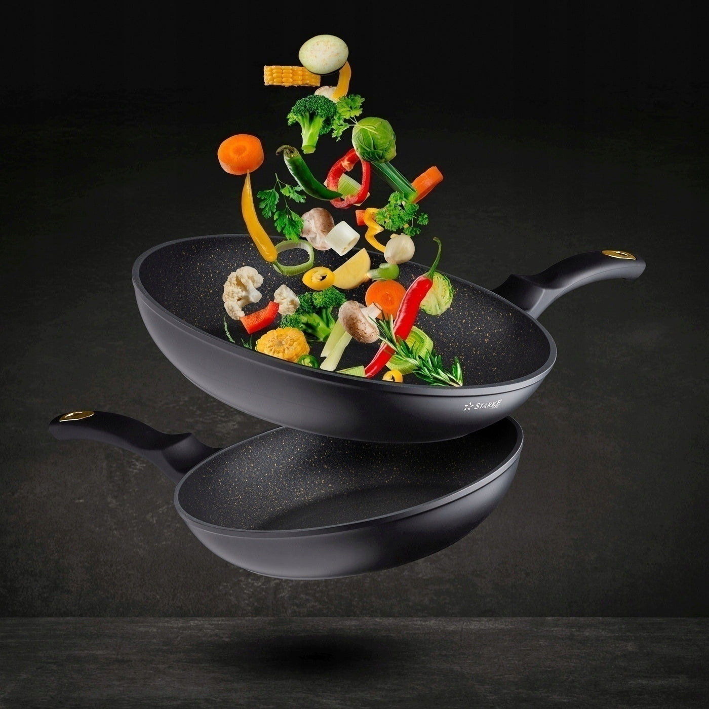 Set of POTS INDUCTION Marble PAN Starke Pro Dark Gold 12 el Brand Starke Pro