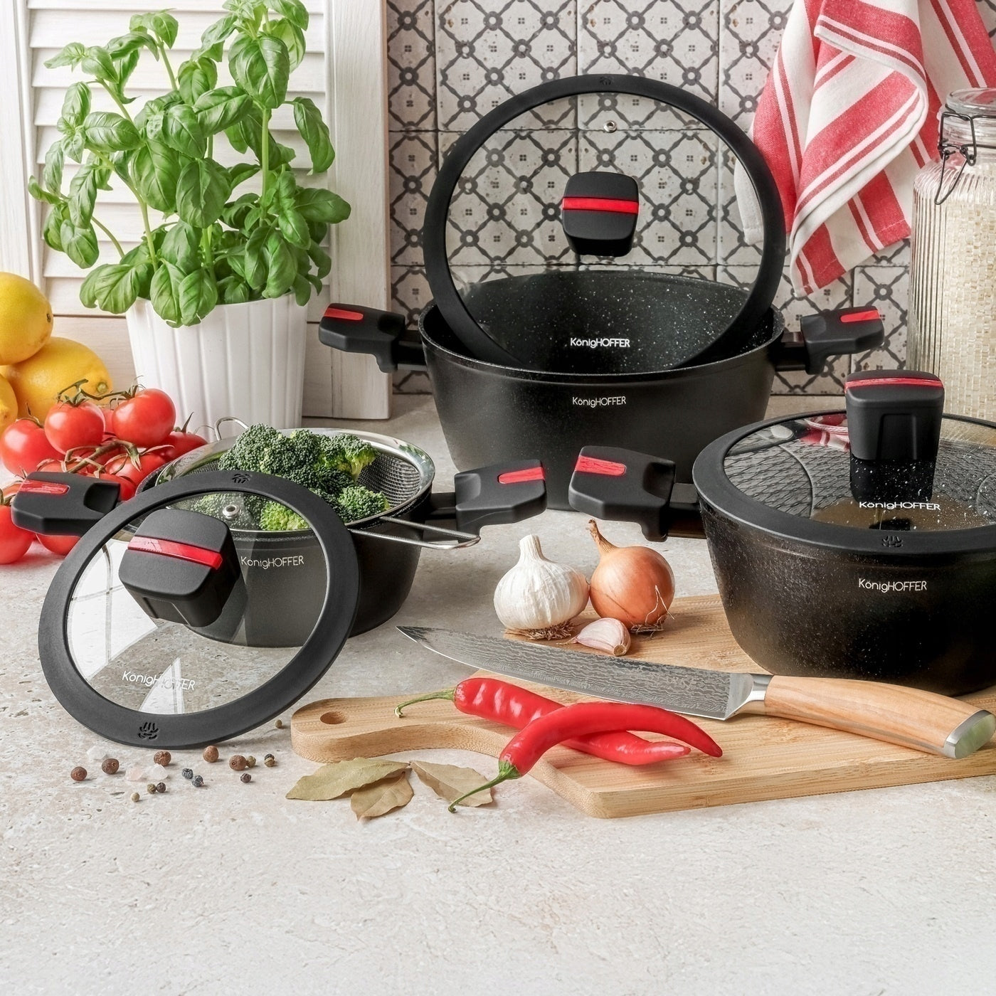 Set of POTS Induction Lids GAS Konighoffer Canise 6el 16/20/24cm Brand Konighoffer