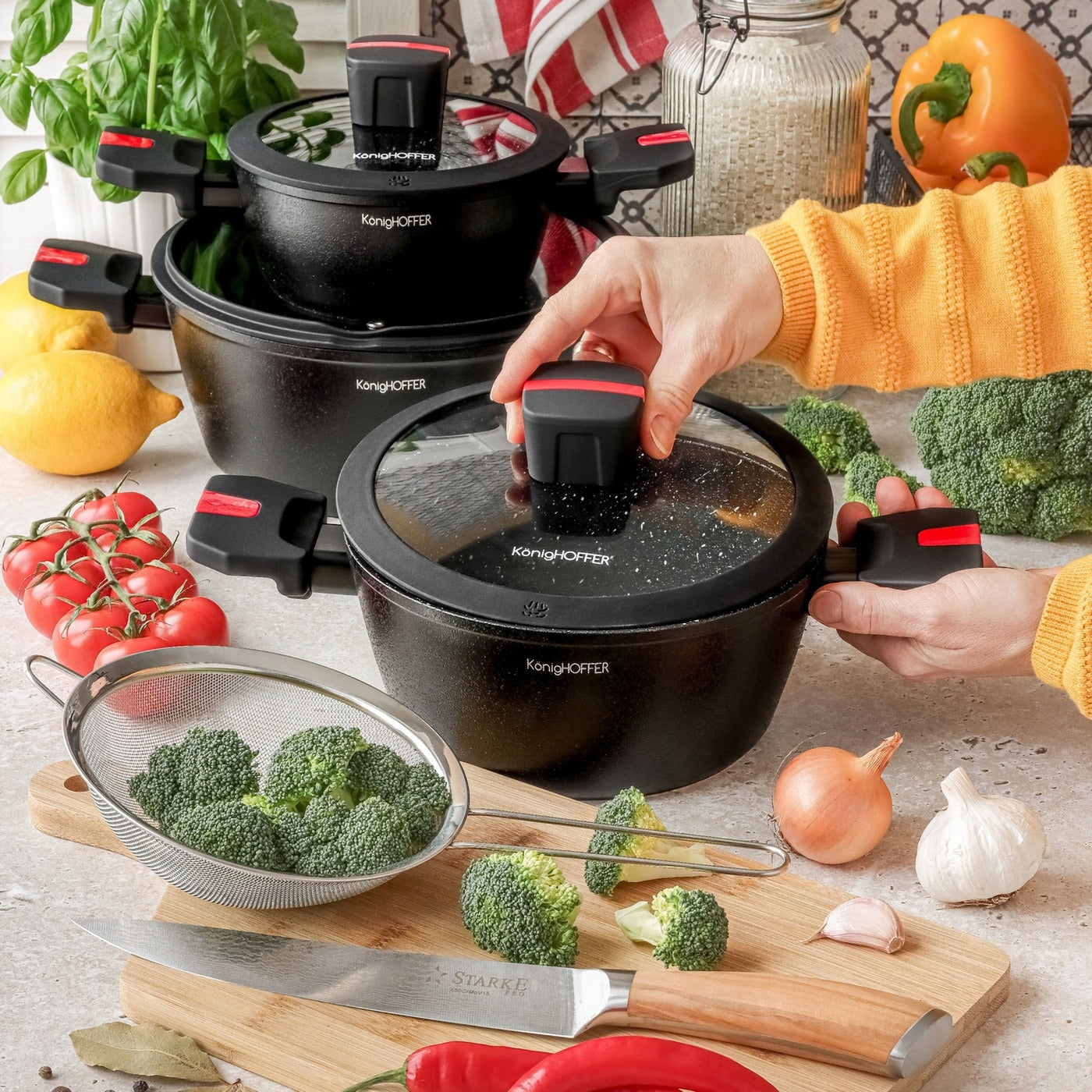 Set of POTS Induction Lids GAS Konighoffer Canise 6el 16/20/24cm Packaging status original