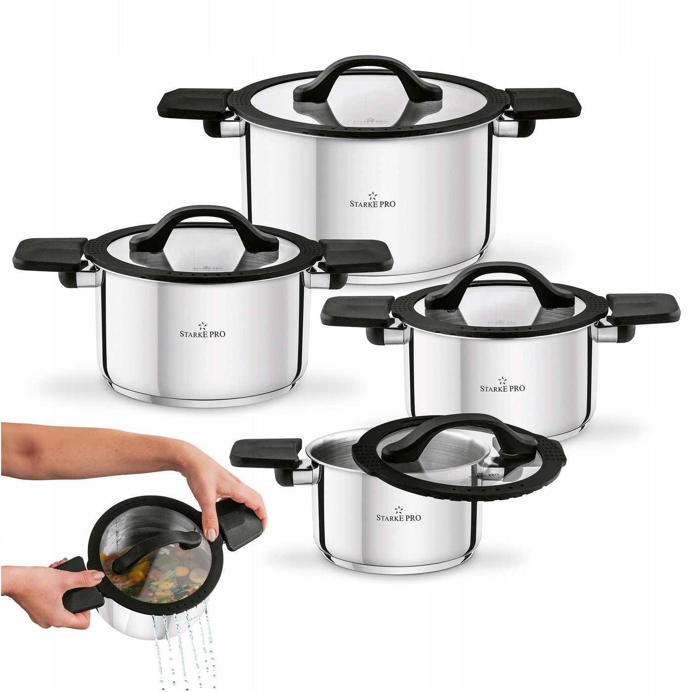 Set of POTS Induction STEEL Gas Lid Starke Pro Creativ 16/18/20/24