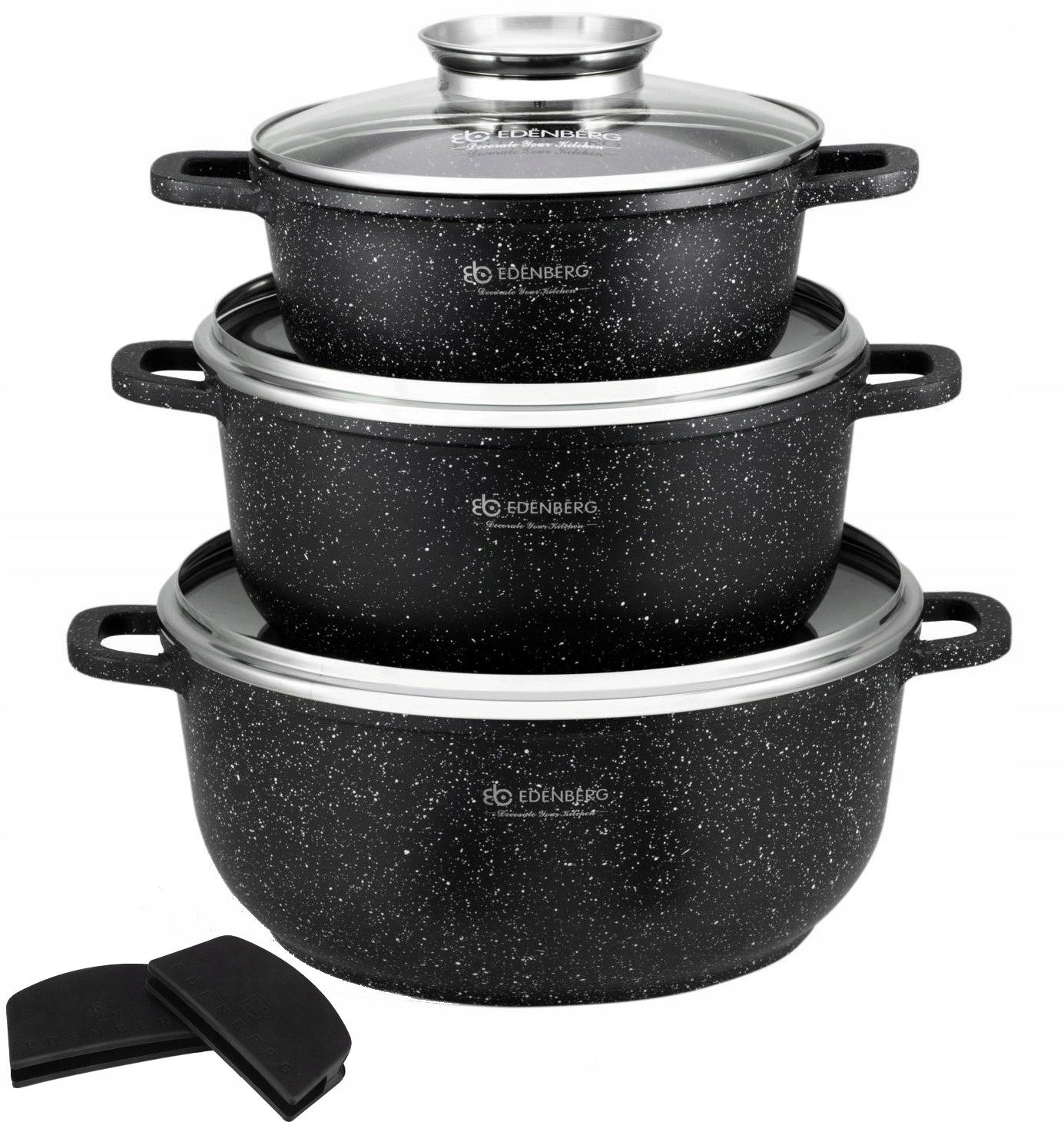 Set of POTS MARBLE Pots Coating EDENBERG Induction Gas