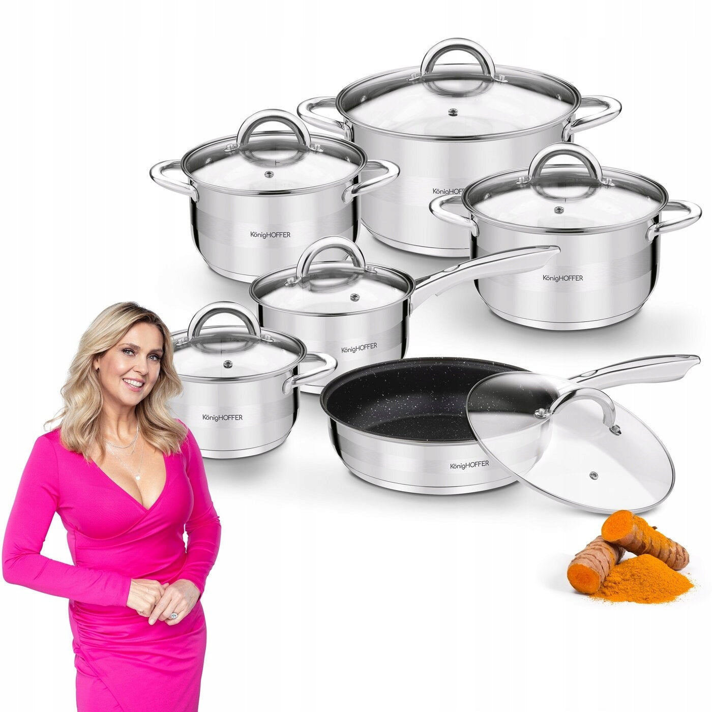 Set of POTS Pan LID INDUCTION Gas Rondel Konighoffer Faro 12 el