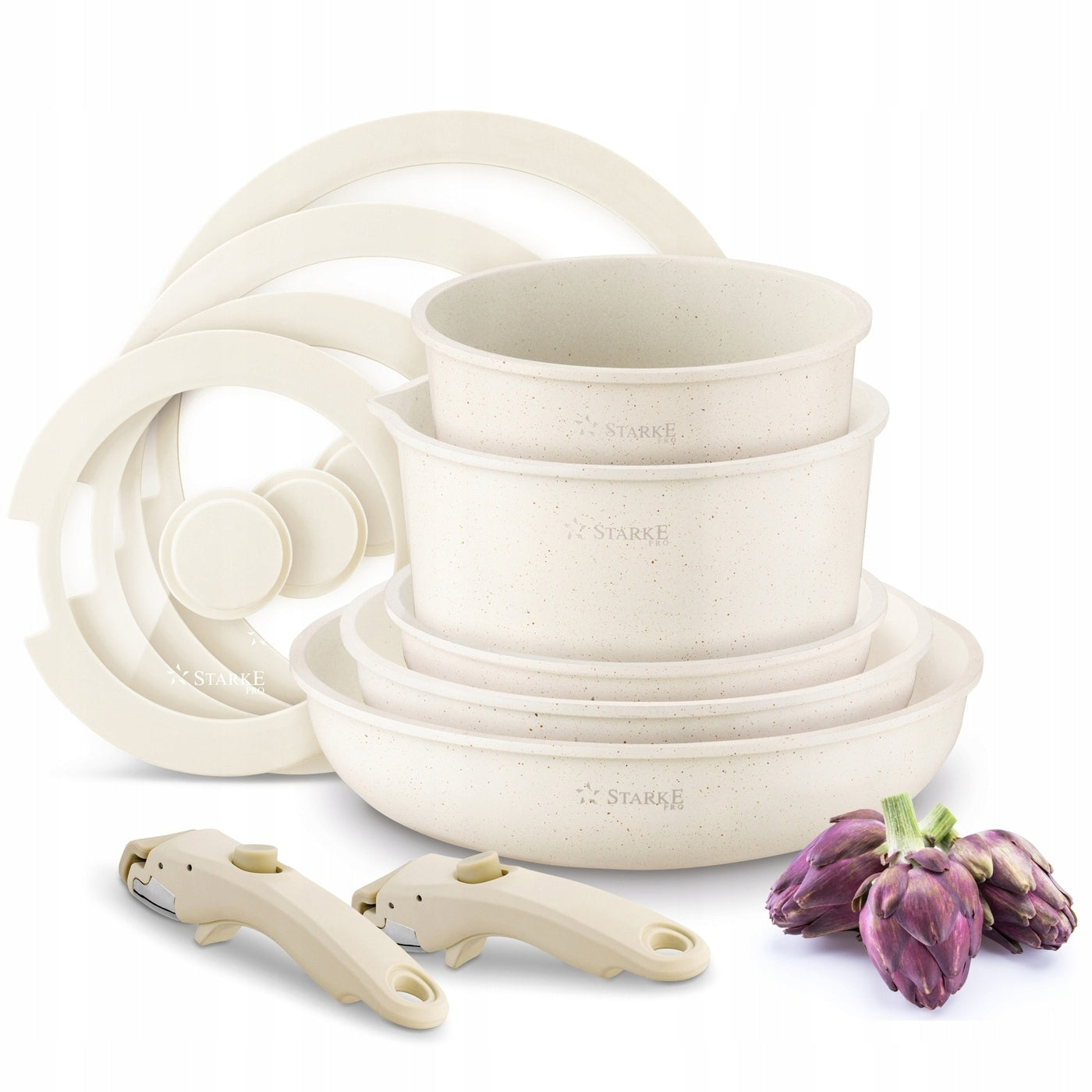 Set of POTS REMOVABLE HANDLES Starke Pro Compacti Cream 11 el