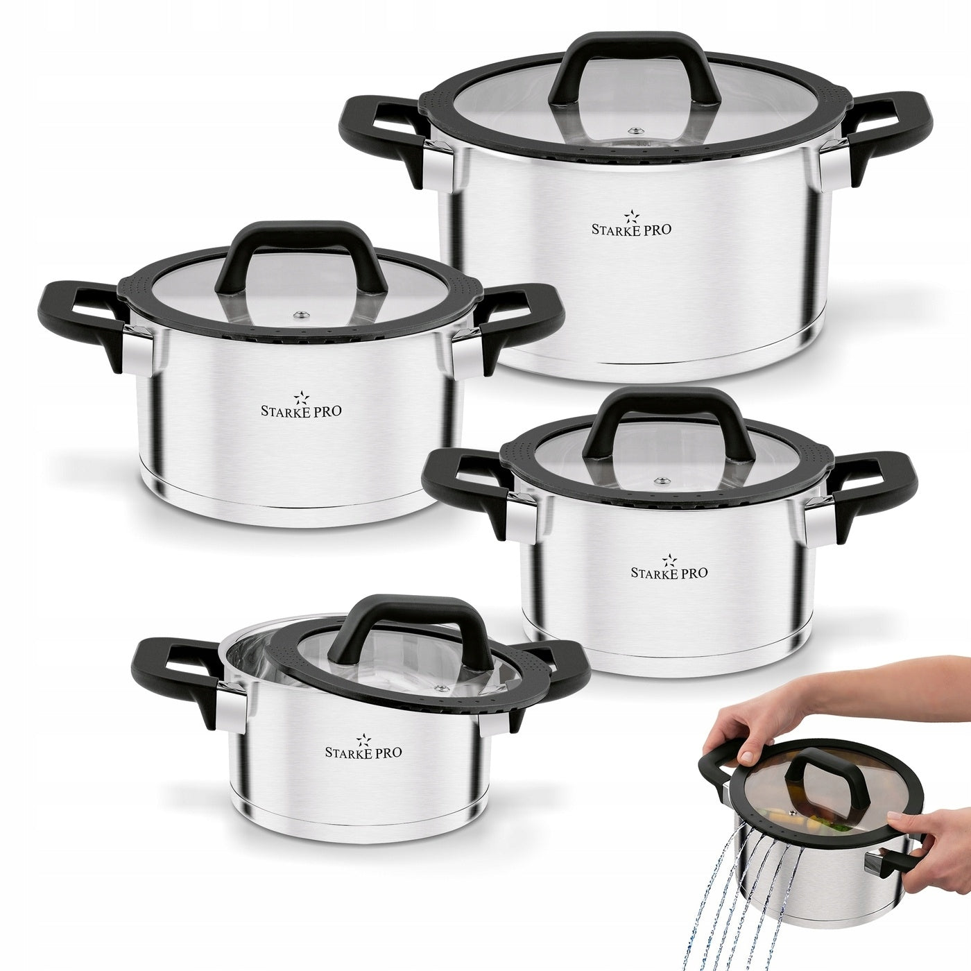 Set of POTS with Lids INDUCTION Gas Set Starke Pro Rigor 8 el