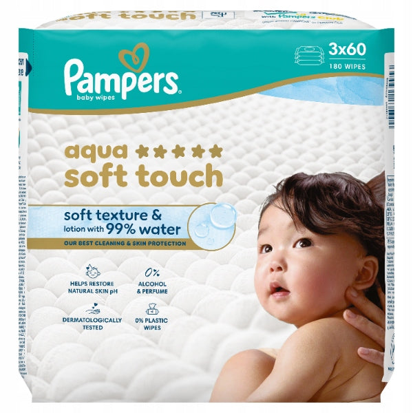Set of Pampers Aqua Soft Touch Moisturized Baby Wipes, 180 pcs x2 Brand Pampers