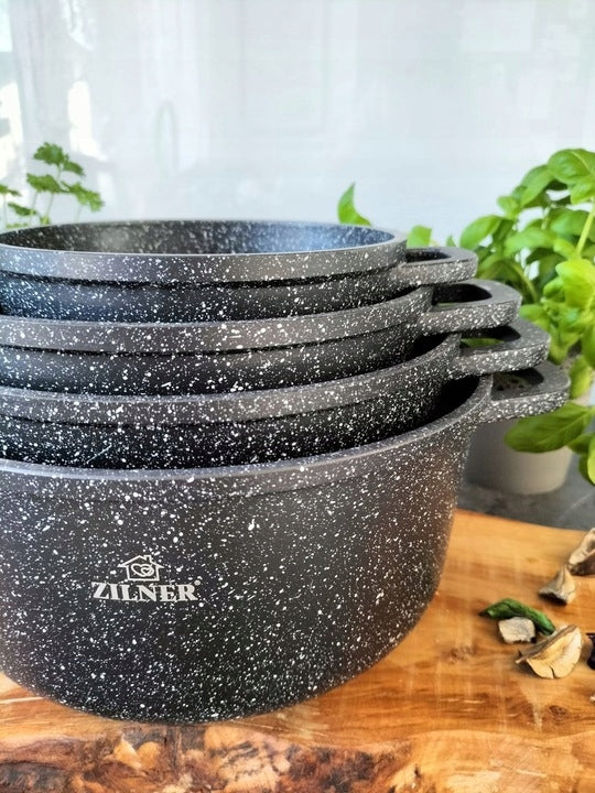 Set of Pots Zilner Premium Aluminium Marble Coating 12EL ZL-8526 Black Line PREMIUM