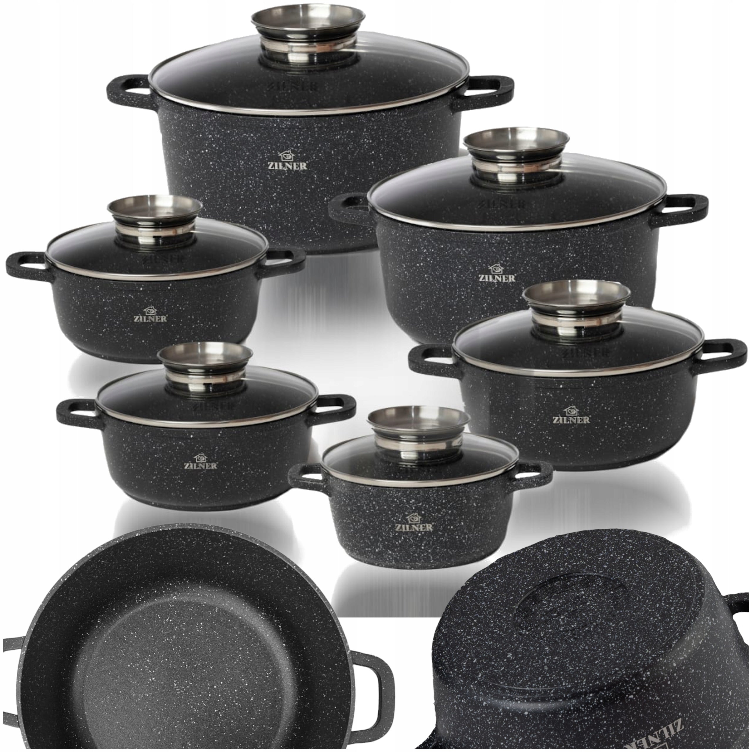 Set of Pots Zilner Premium Aluminium Marble Coating 12EL ZL-8526 Black Manufacturer code ZESTAW GARNKÓW ZL-8526