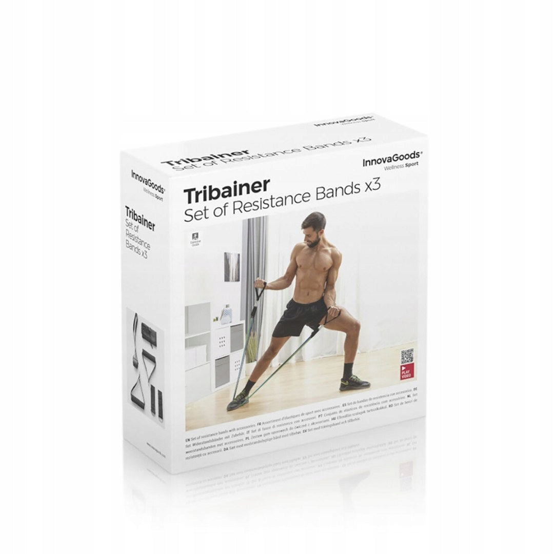 Set of Resistance Bands with plus Exercise Guide Tribainer 3 Units Color multicolor