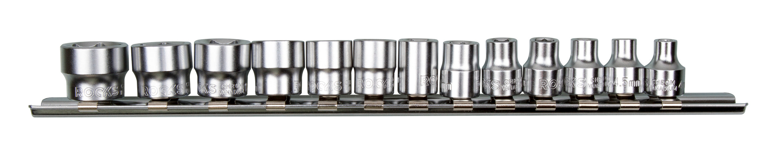 Set of SLIM sockets on 1/4" rail, 4-14 mm, 13 parts, ROOKS OK-01.5601