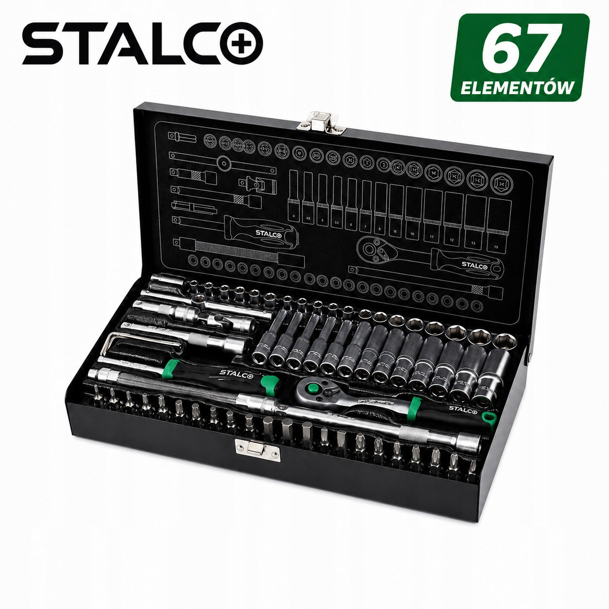Set of Socket Wrenches 1/4 67el Rattle 90T CrV Metal Box