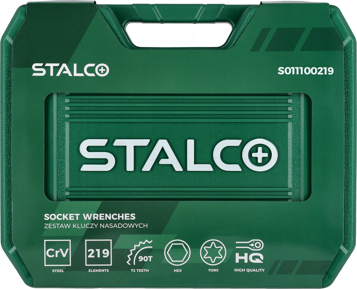 Set of Socket Wrenches Stalco ratchet 1/2” 3/8” 1/4”, 219 el. Product weight with unit packaging 10 kg