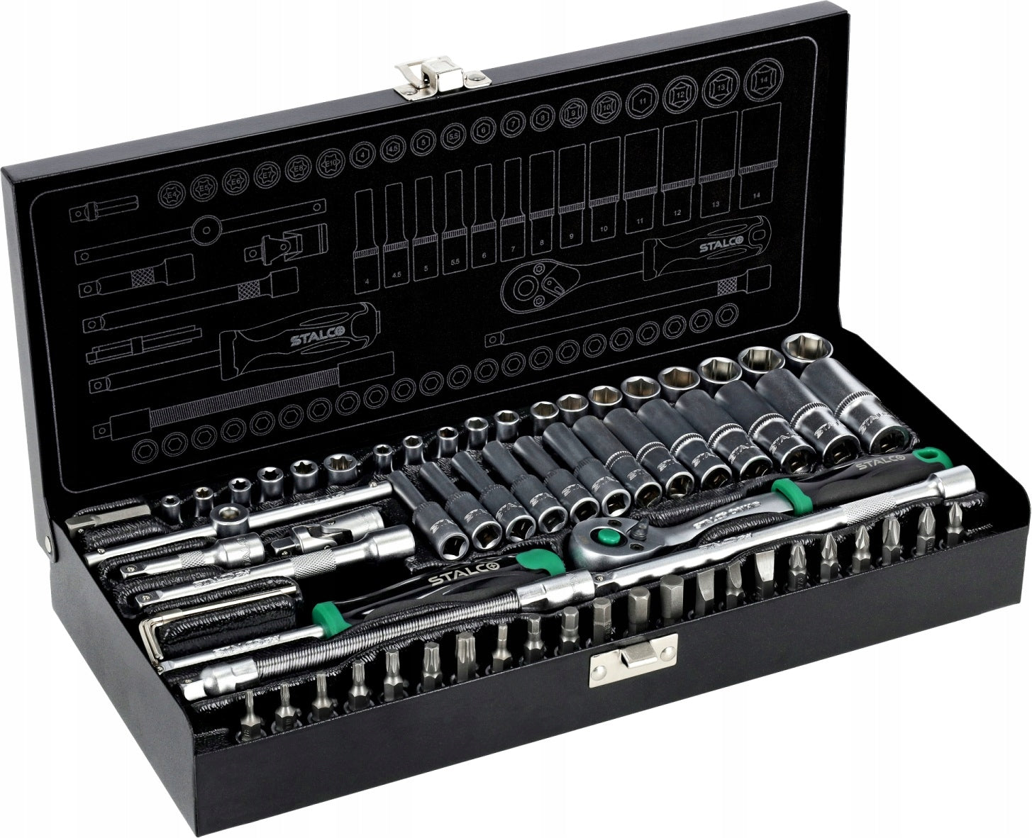 Set of Socket Wrenches with ratchet 1/4” 67 Stalco box S011100067